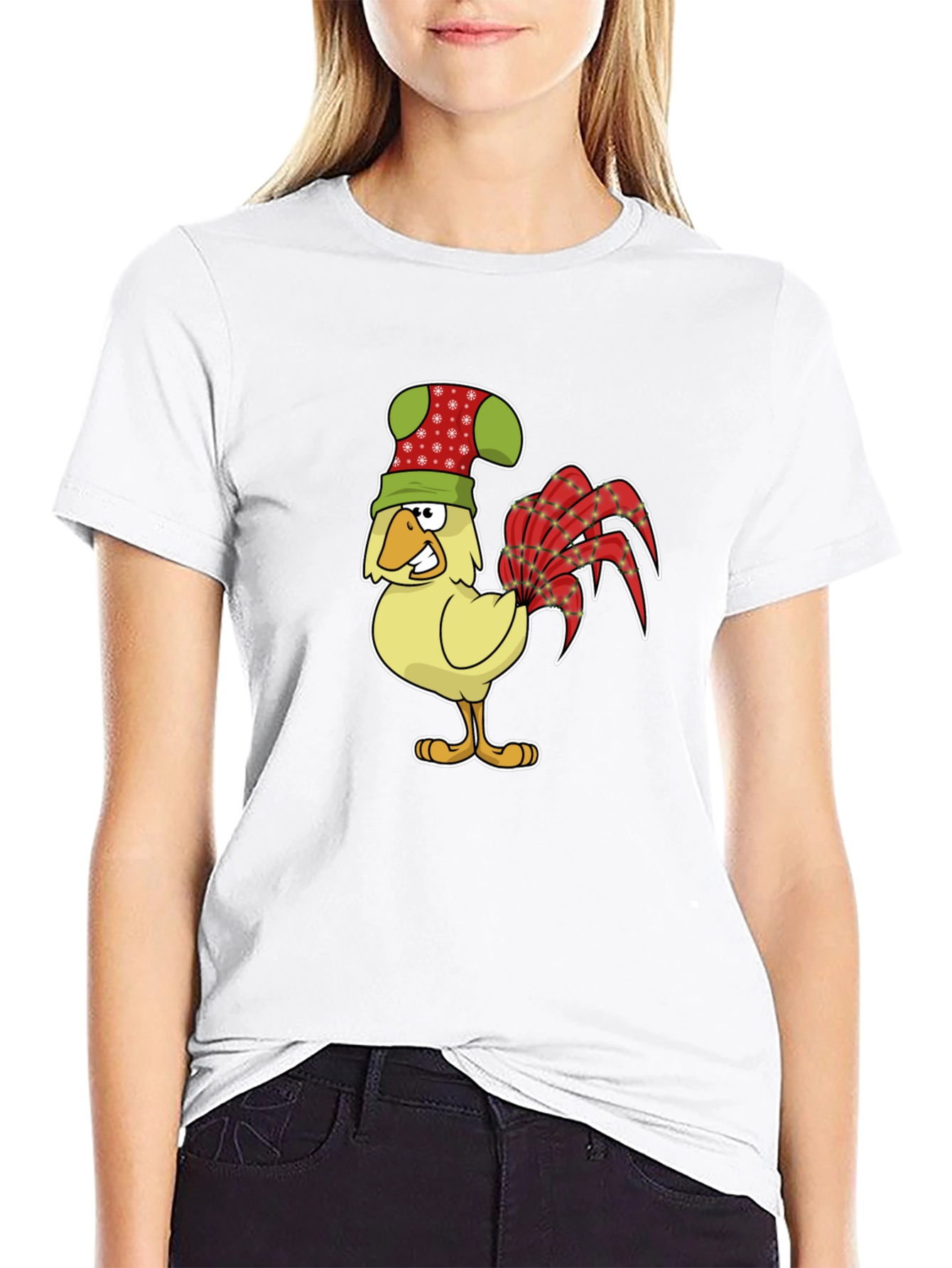Black Festive Rooster Graphic Tee - Novelty Chicken Shirt view 9