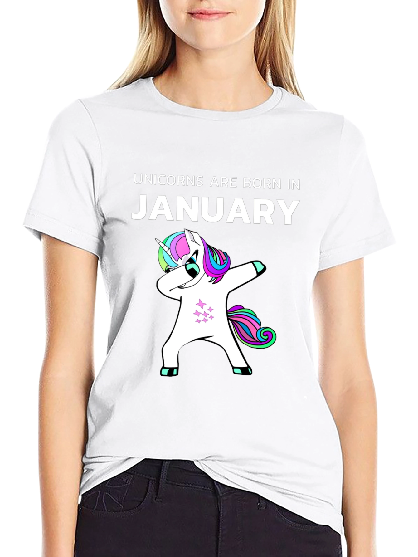 Black Unicorns Born in January Black T-Shirt view 9