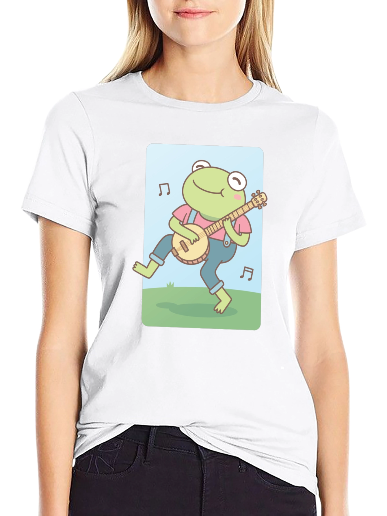 Black Frog Banjo Music T-Shirt - Cute Cartoon Design view 9