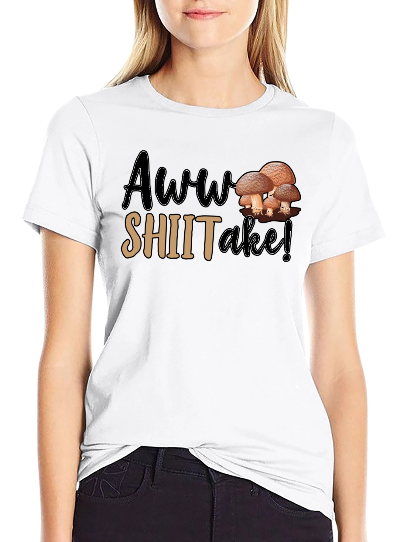 Black Awww Shiitake! Mushroom Pun Graphic T-Shirt view 9