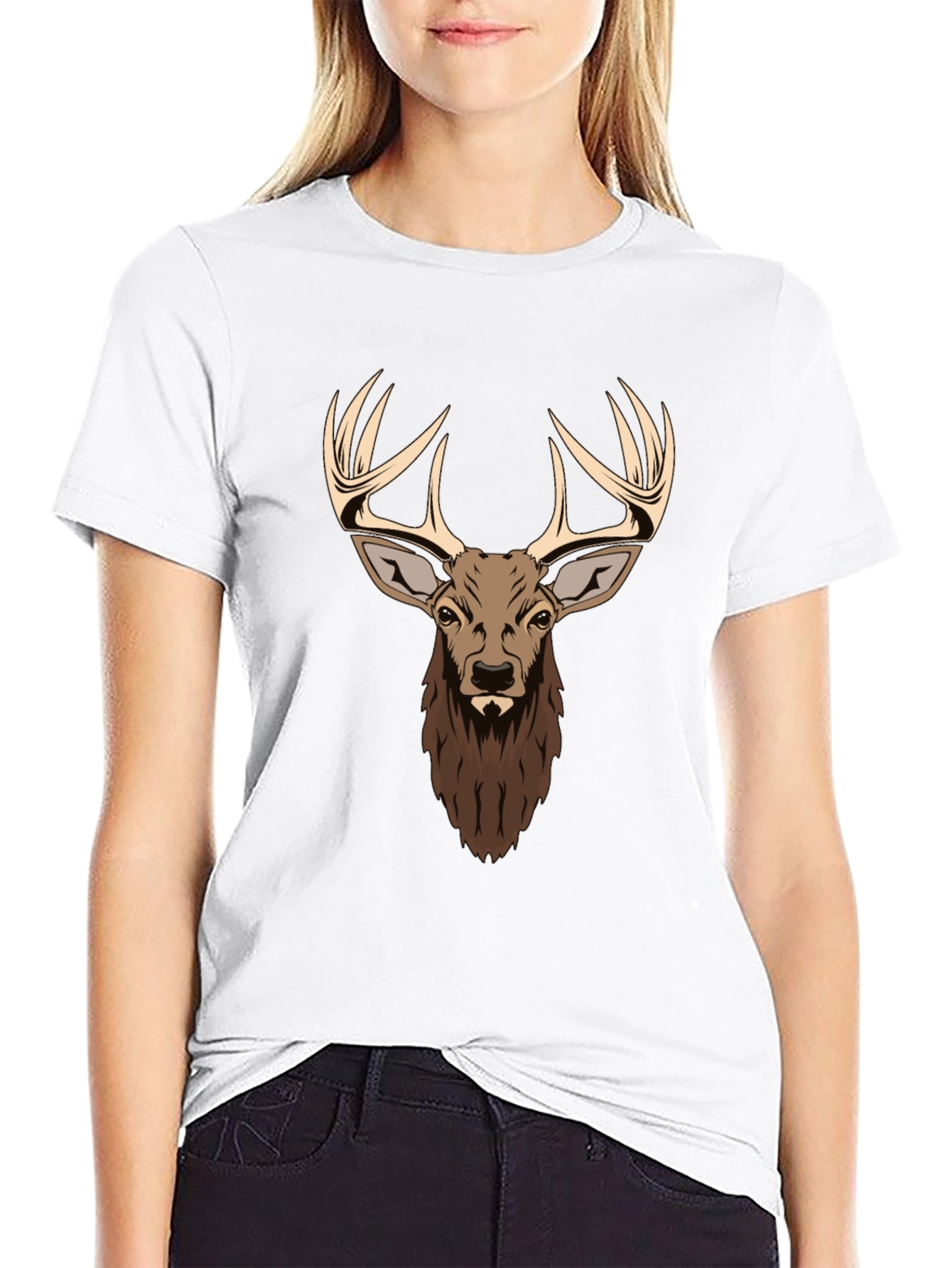 Black Deer Head Graphic Print Black T-Shirt view 9