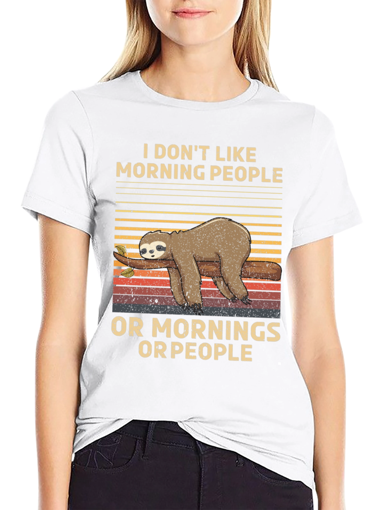 Black Funny Sloth T-Shirt: I Don't Like Morning People view 9