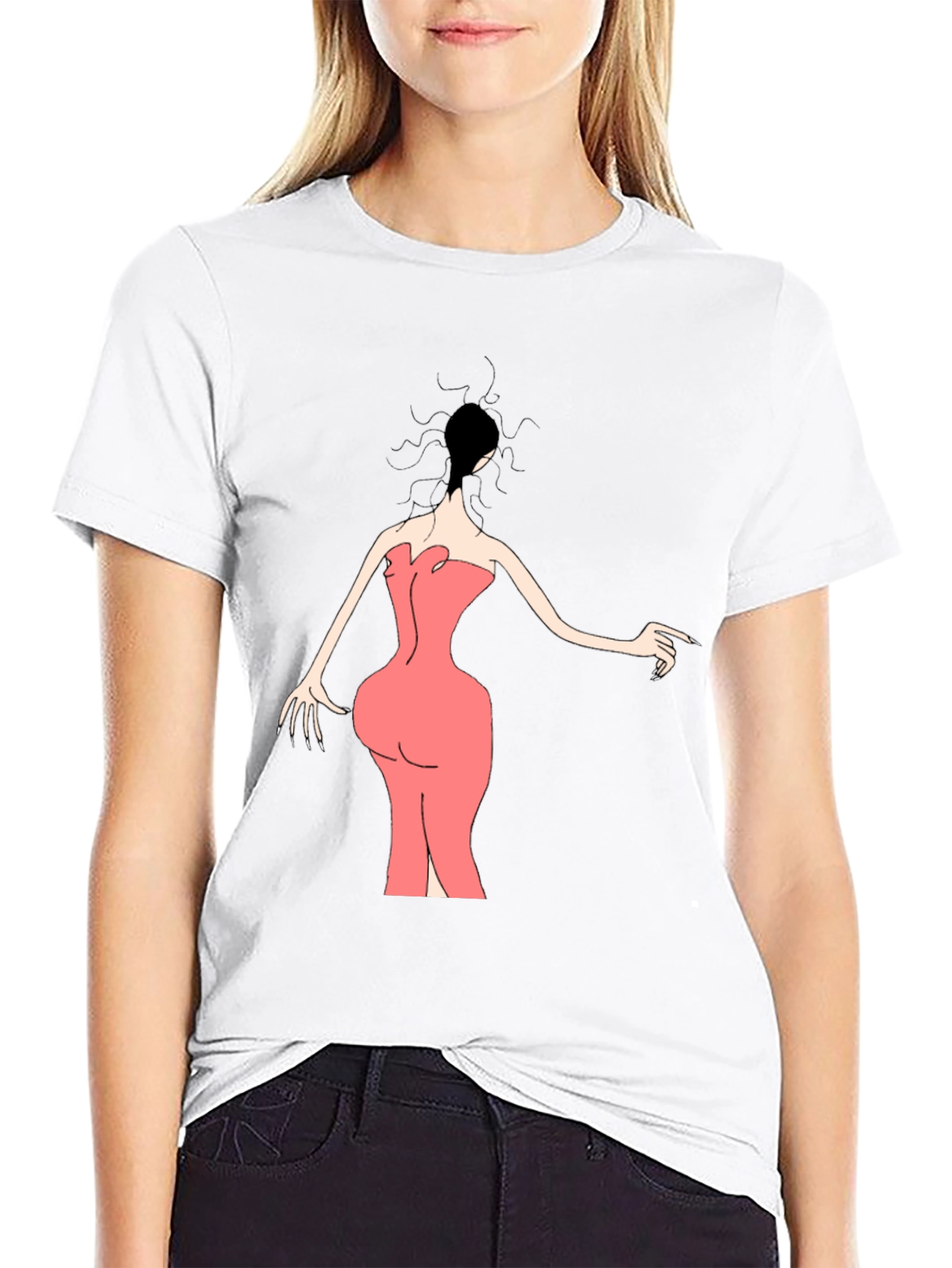 Black Woman in Pink Dress Graphic Tee - Black view 9