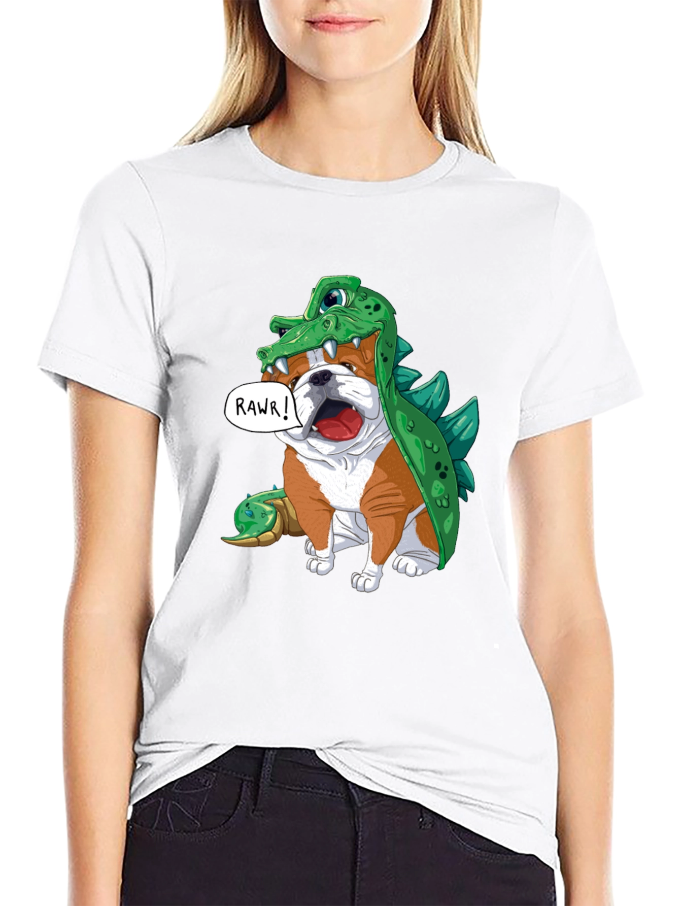 Black Bulldog in Crocodile Costume T-Shirt view 9