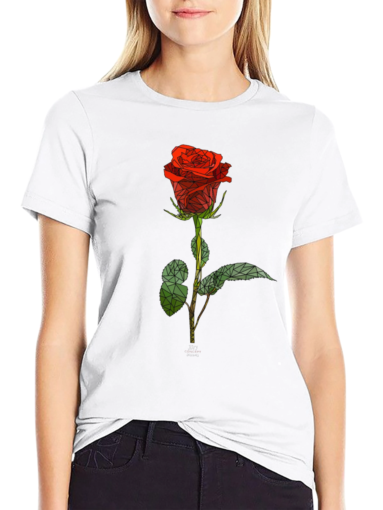 Black Geometric Rose Graphic Tee - Stylish Black T-Shirt view 9