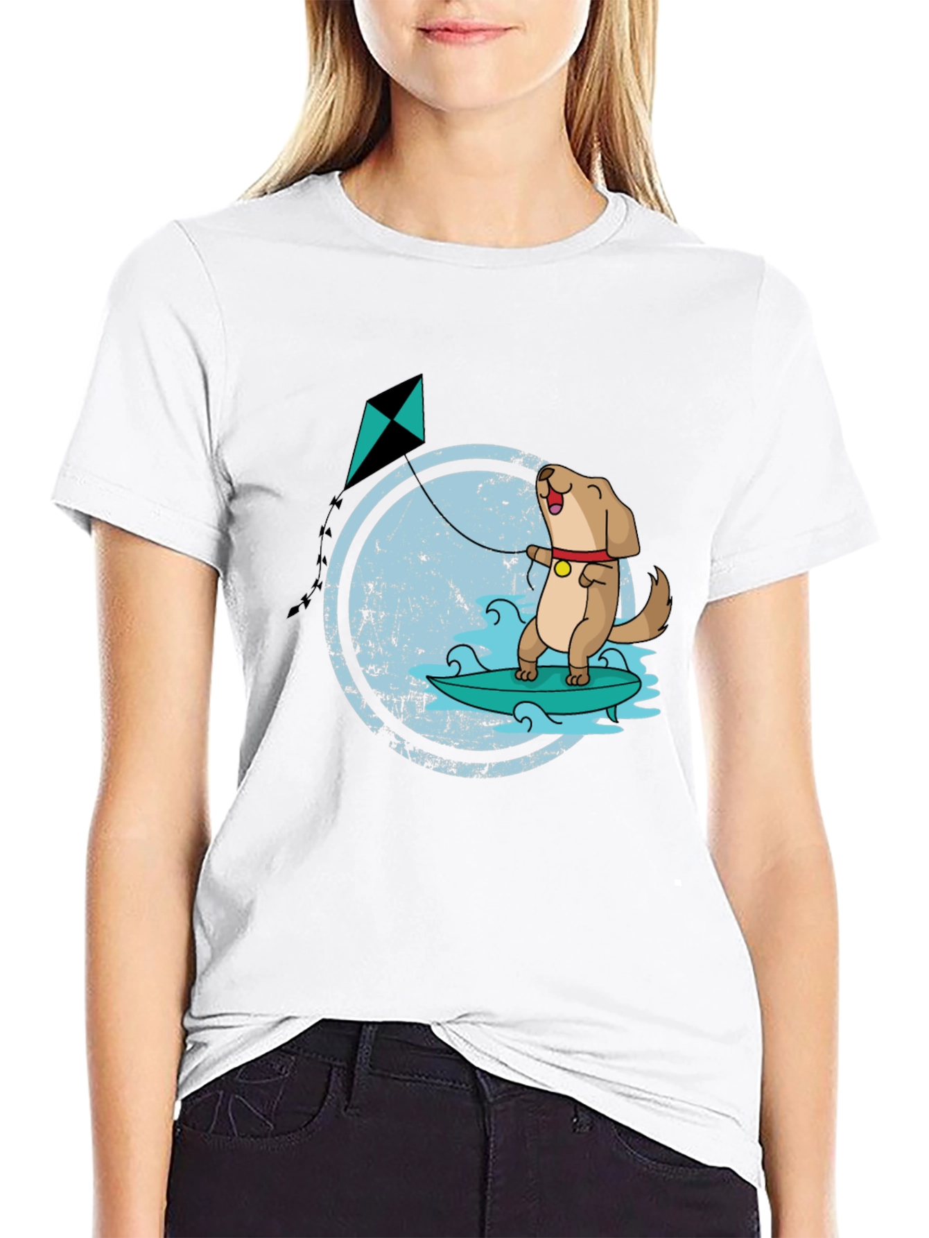 Black Surfing Dog Kite T-Shirt view 9