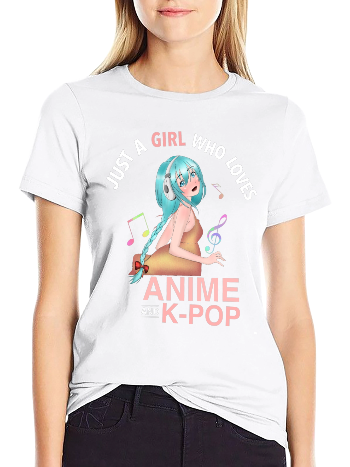 Black Anime & K-Pop Girl T-Shirt - Music Lover Tee view 9