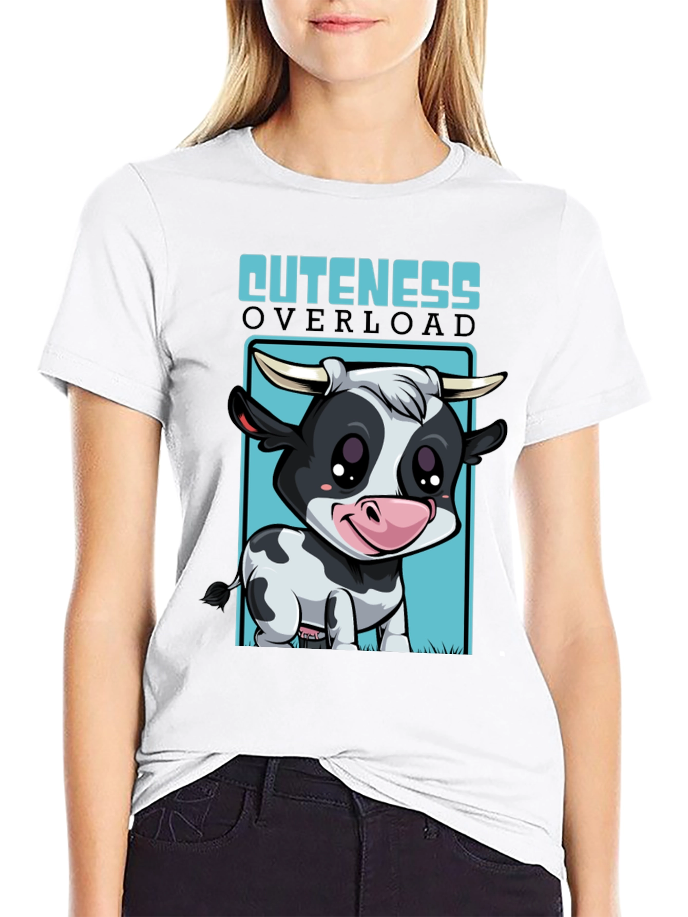 Black Cute Cow Cuteness Overload Graphic T-Shirt view 9