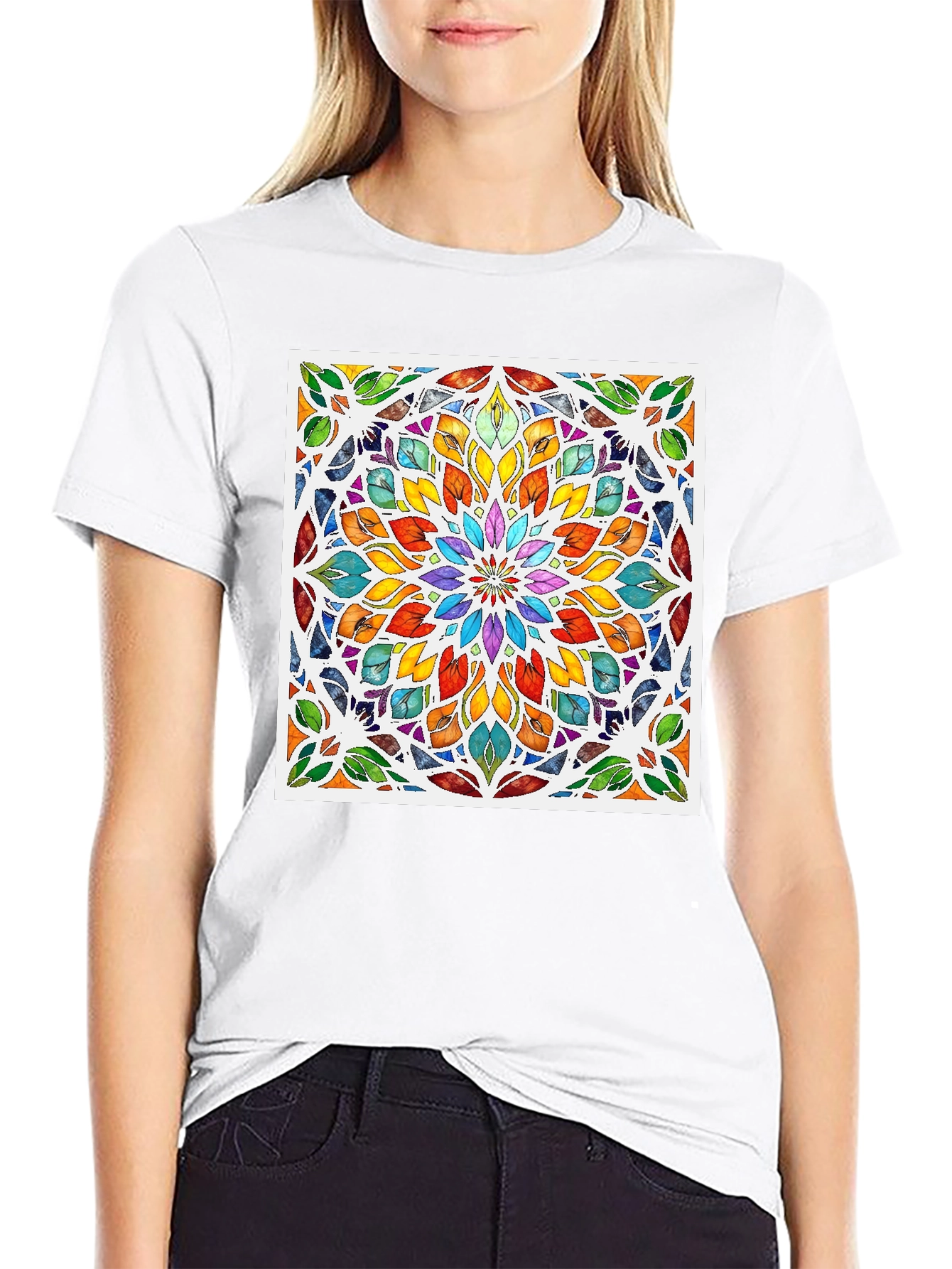 Black Colorful Mandala Graphic Black T-Shirt view 9