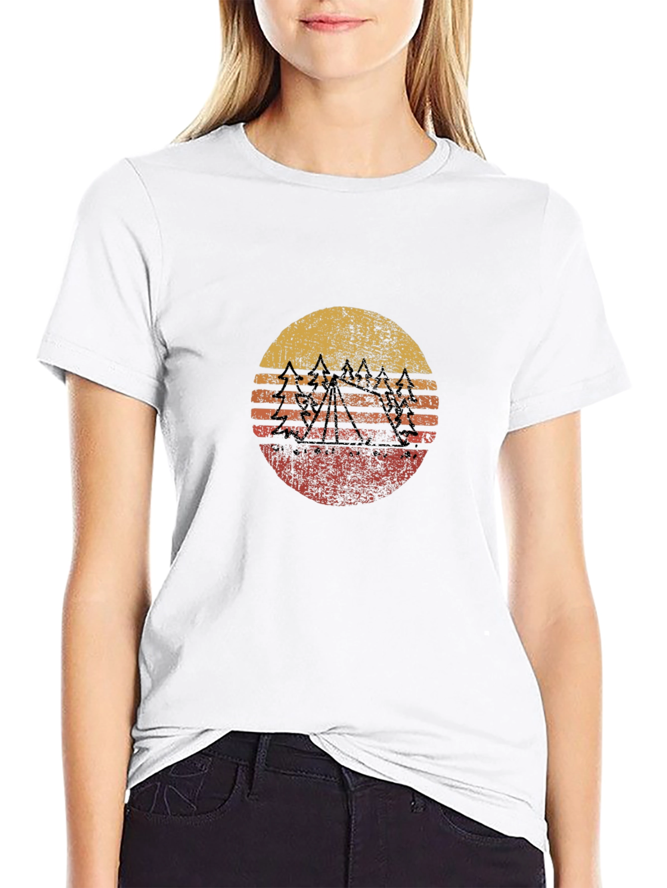 Black Retro Sunset Mountain Graphic Tee view 9