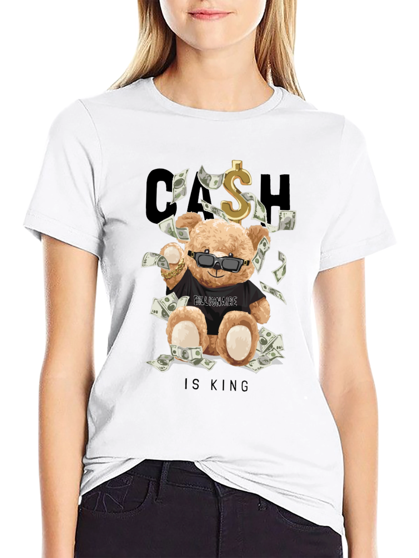 Black Cash Is King Bear T-Shirt view 9