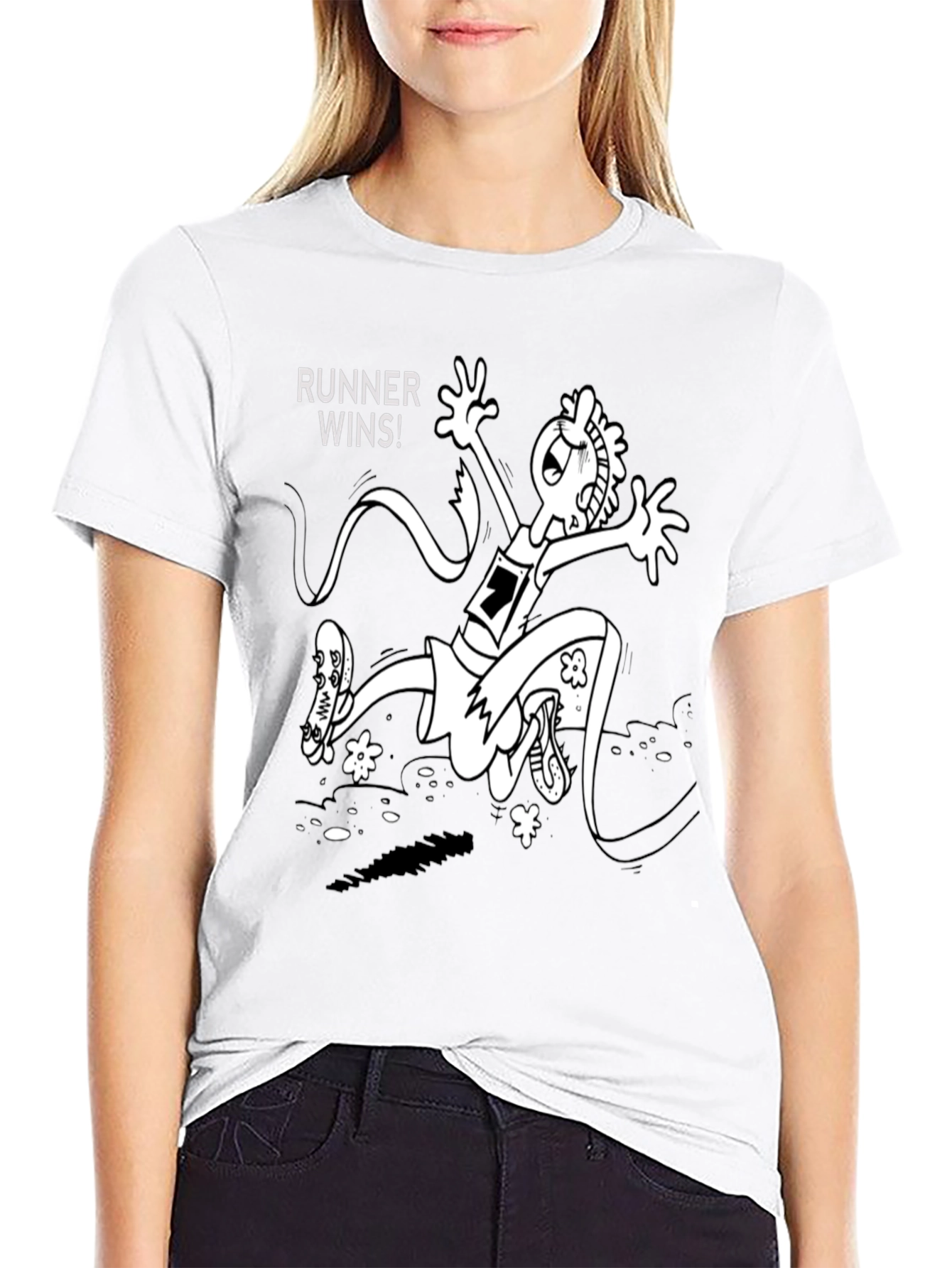 Black Runner Wins Graphic Tee - Black Cotton T-Shirt view 9