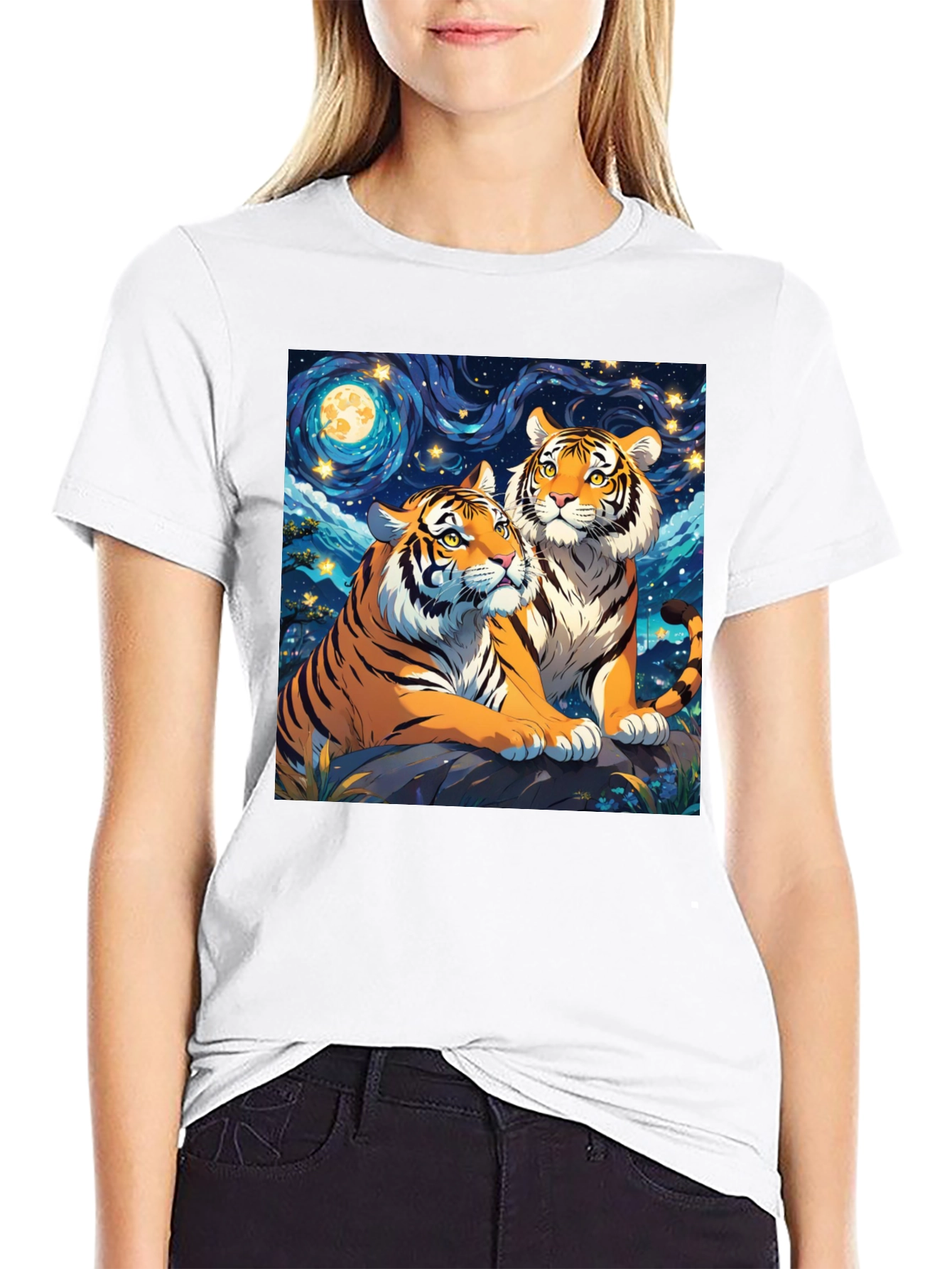 Black Tiger Lovers T-Shirt: Starry Night Design view 9