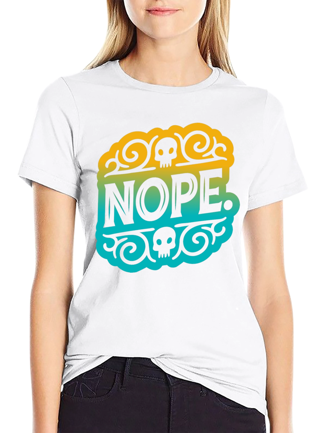Black Nope Skull Graphic T-Shirt - Funny Sarcastic Tee view 9
