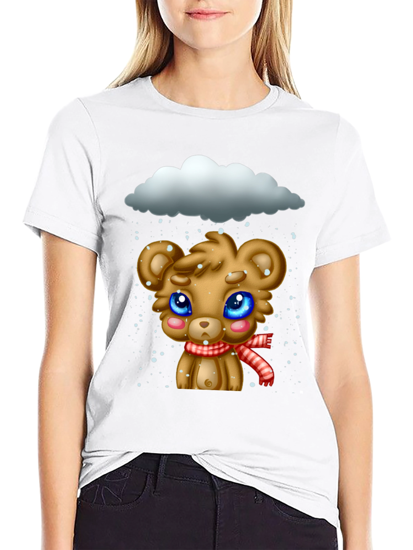 Black Cute Bear in Snow Graphic T-Shirt view 9