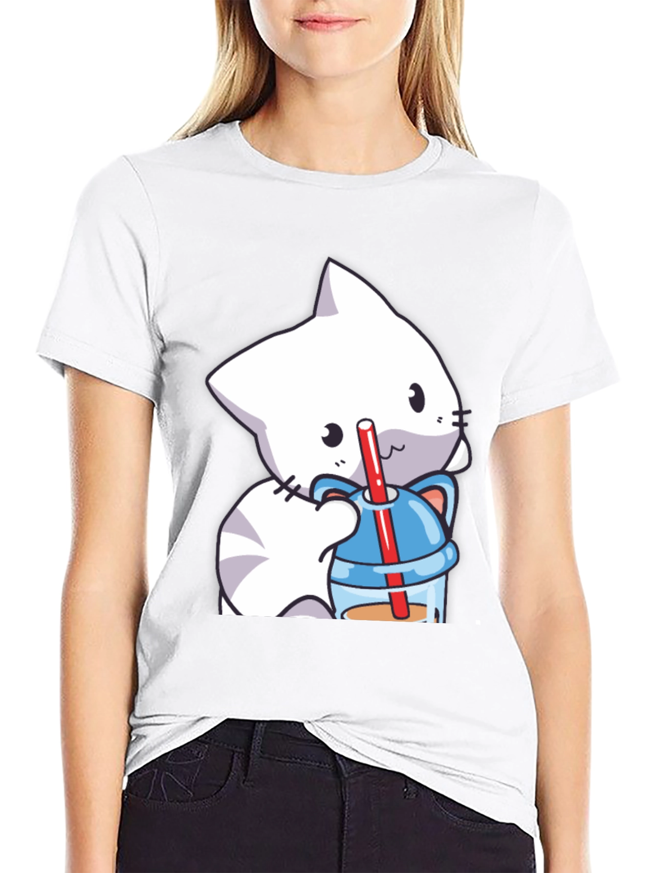 Black Cute Cat Boba T-Shirt - Kawaii Style view 9