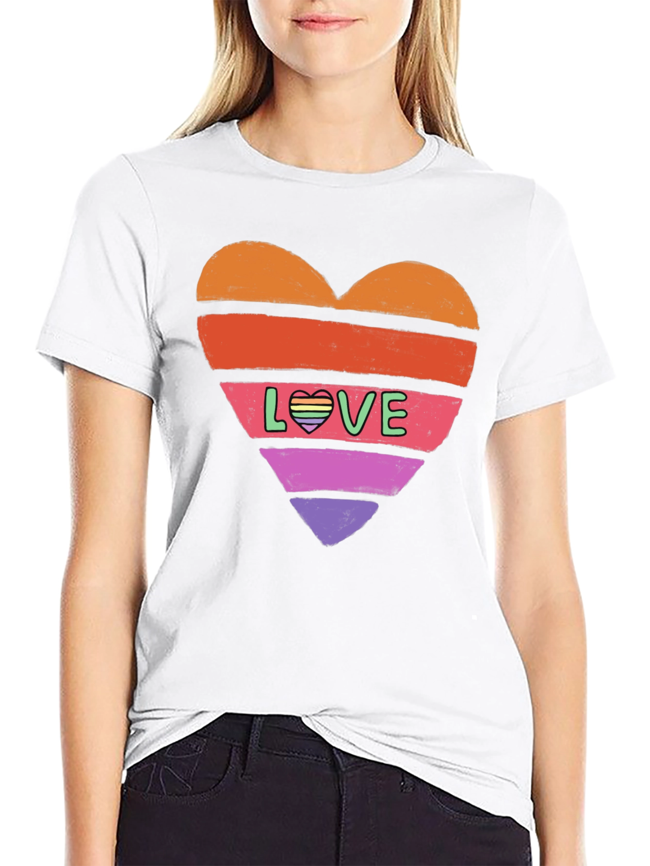Black Rainbow Heart Love Graphic Tee view 9