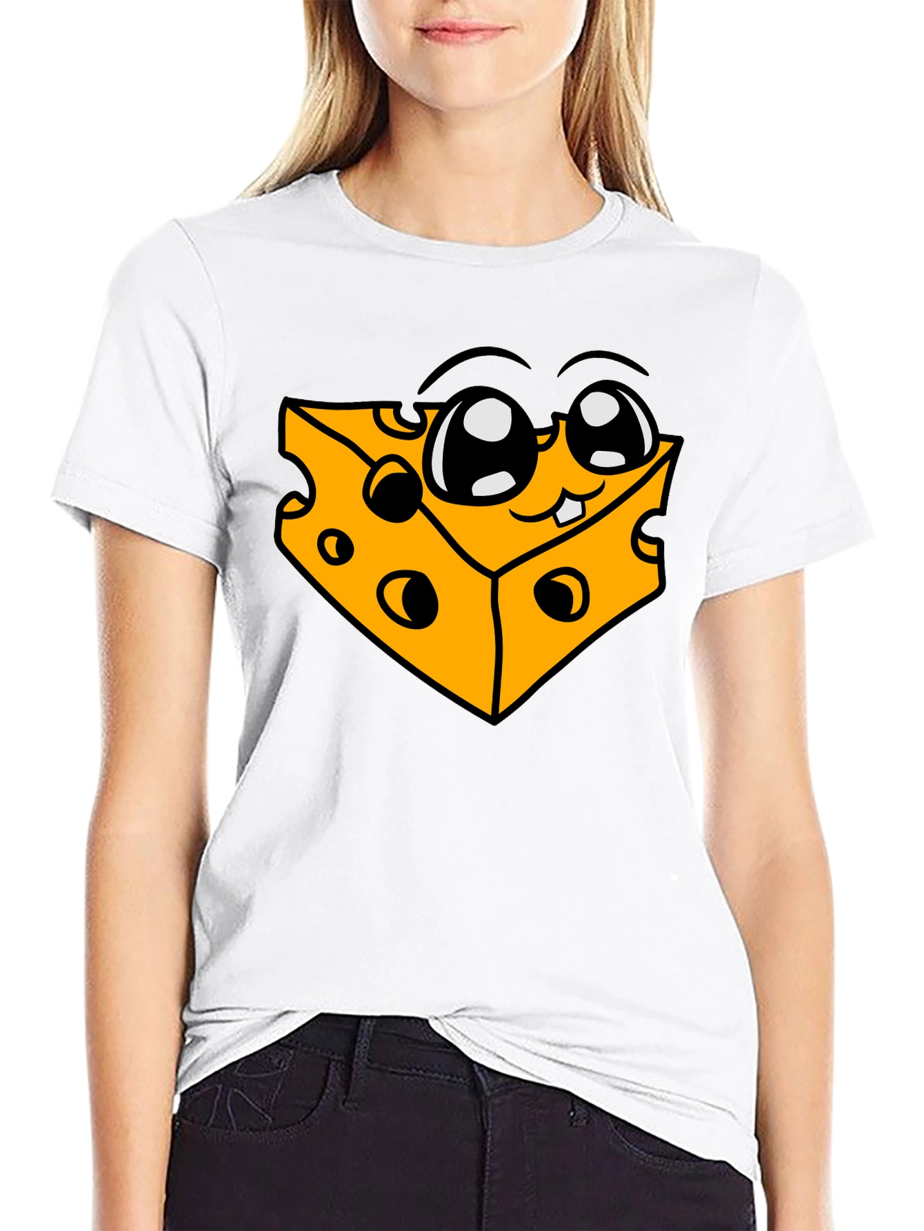 Black Funny Cheese Cartoon Graphic Black T-Shirt view 9