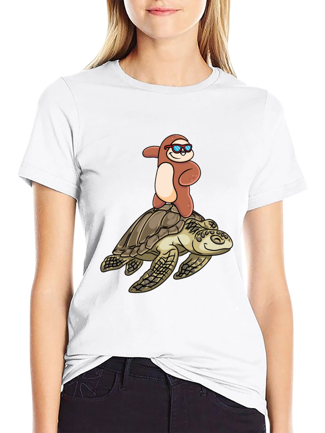 Black Sloth Riding Turtle T-Shirt - Funny & Unique Design view 9