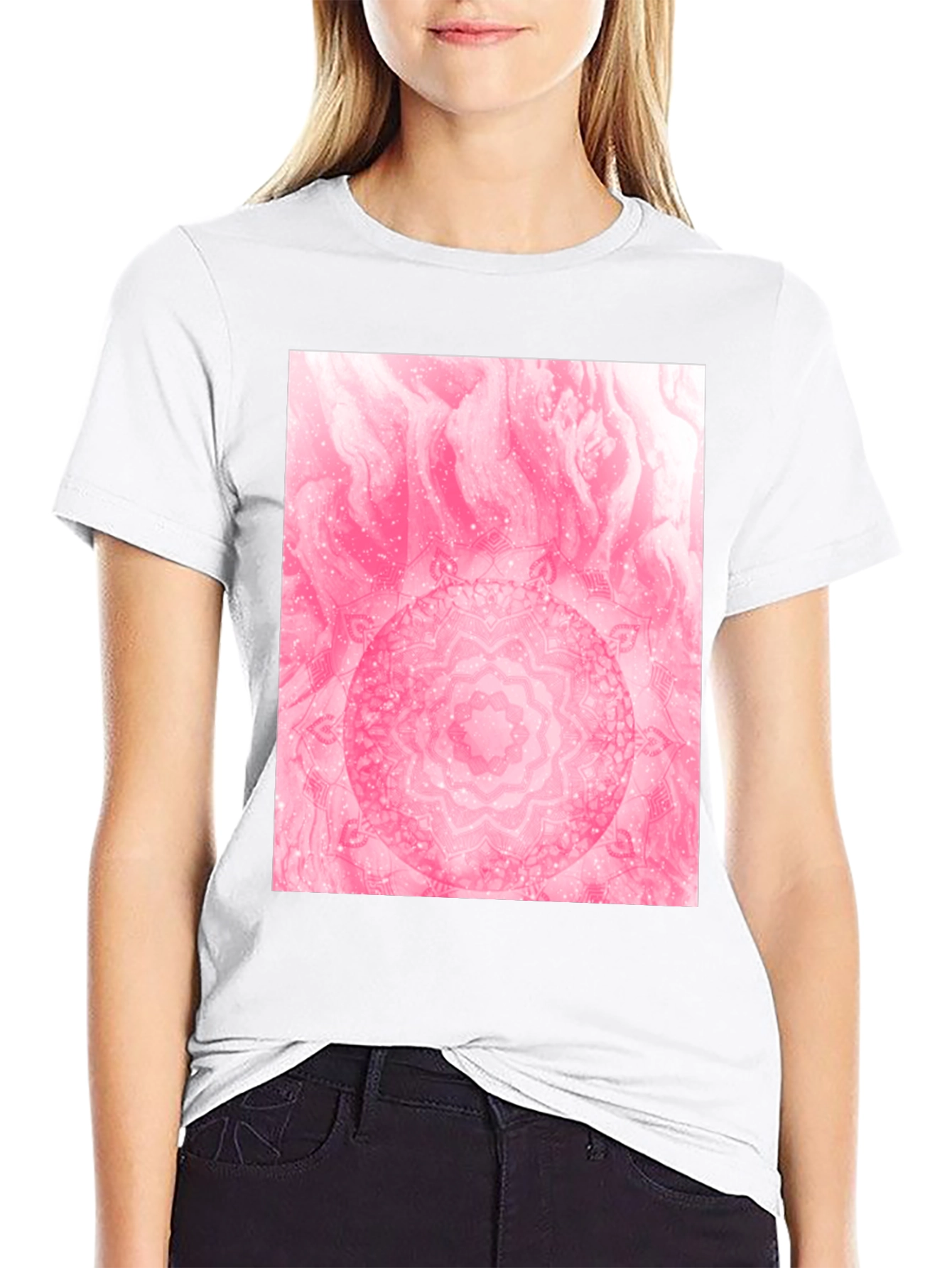 Black Pink Mandala Graphic T-Shirt view 9