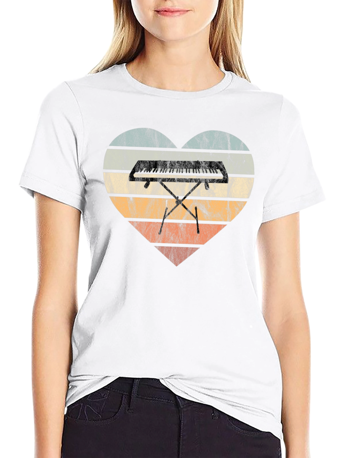 Black Vintage Keyboard Heart T-Shirt - Music Lover Tee view 9