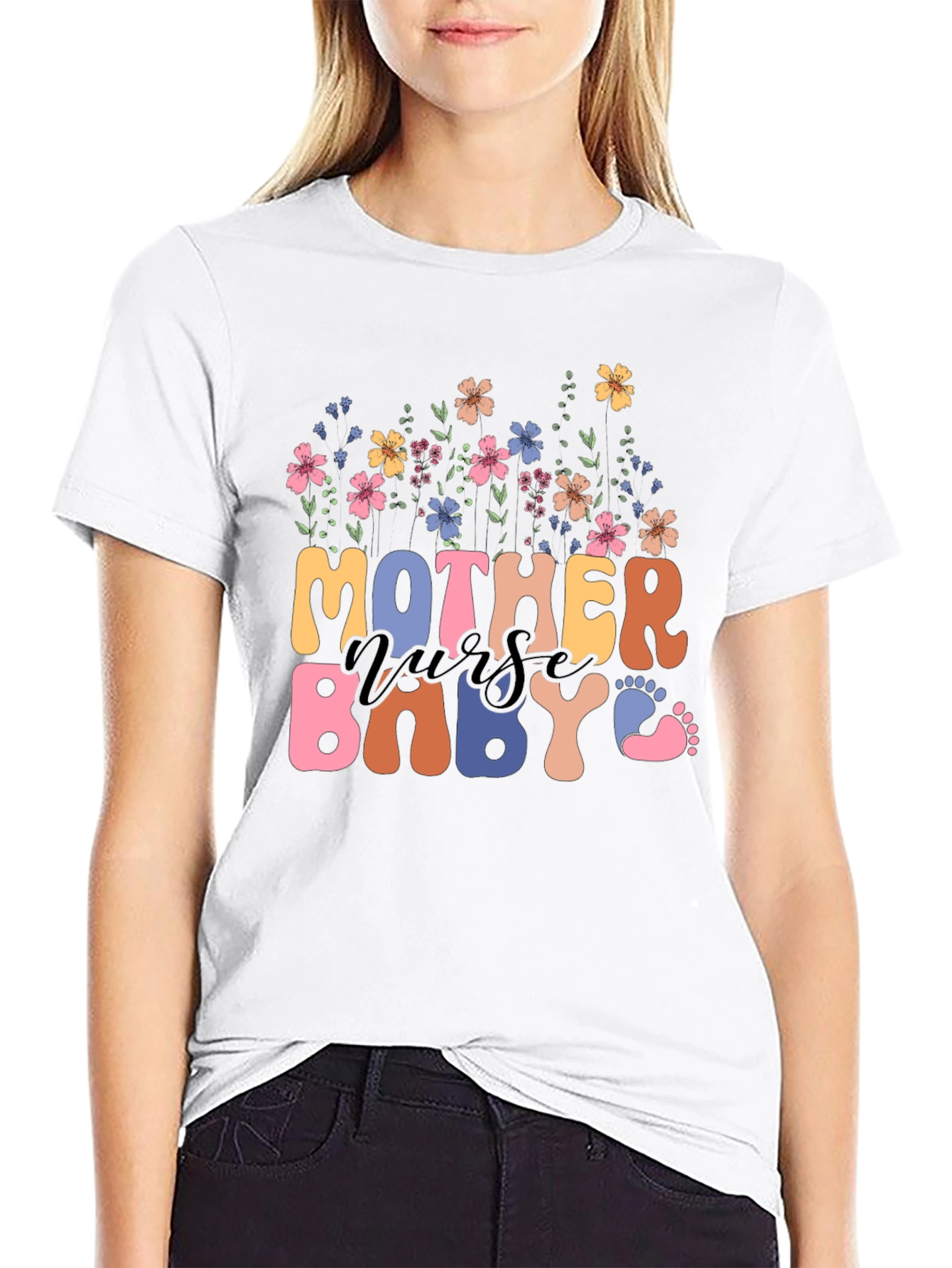 Black Mother Nurse Baby Floral Graphic Tee view 9