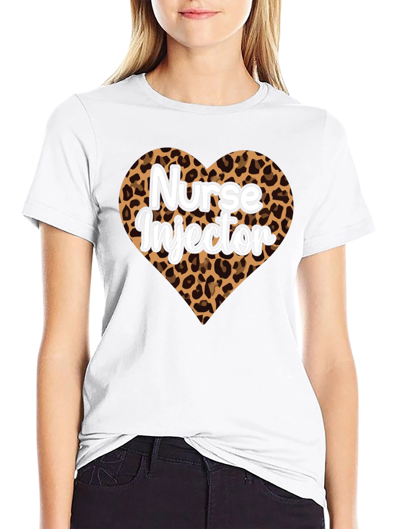 Black Nurse Injector Leopard Print Heart T-Shirt view 9