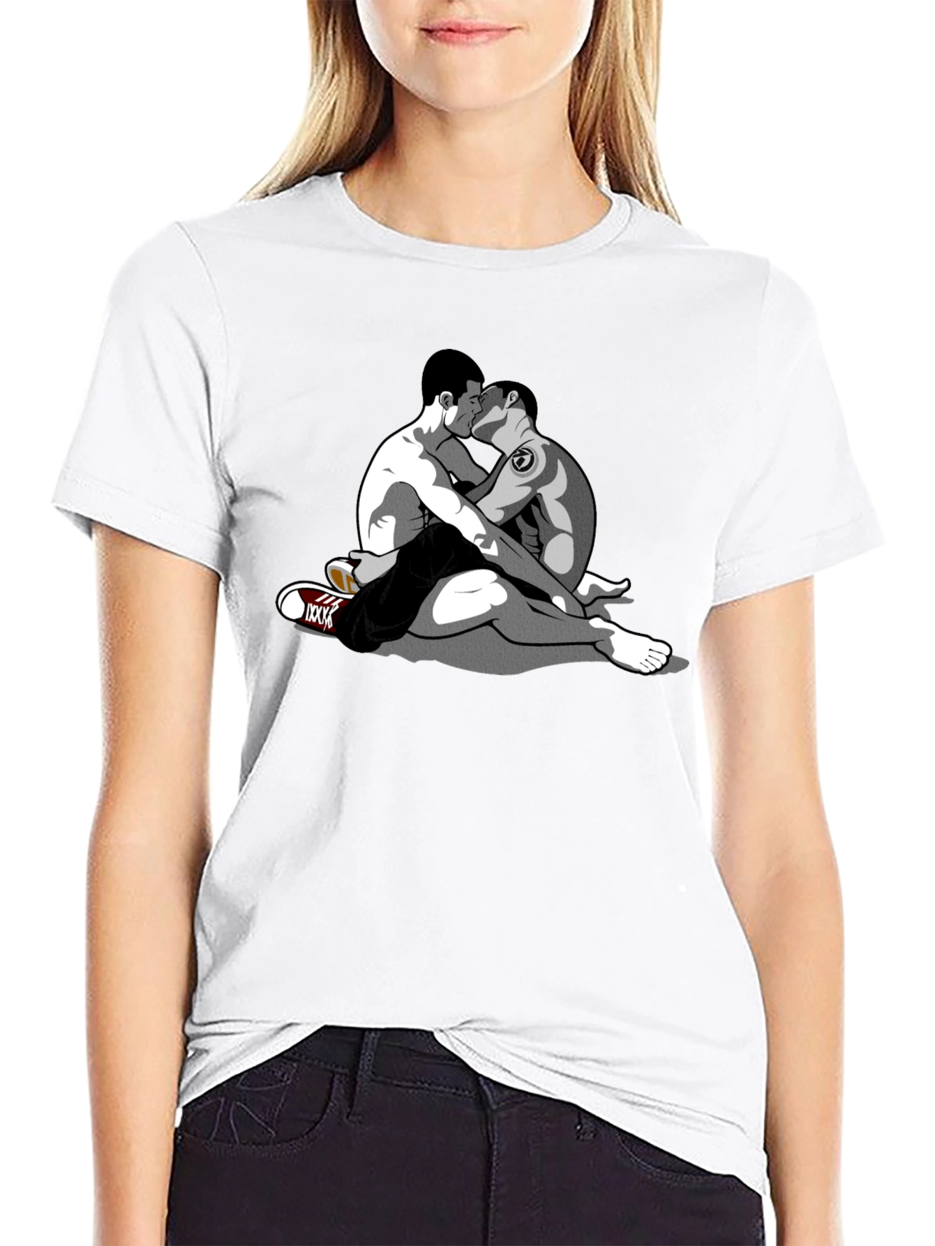 Black Embrace Tee - Graphic Gay Kiss Design view 9