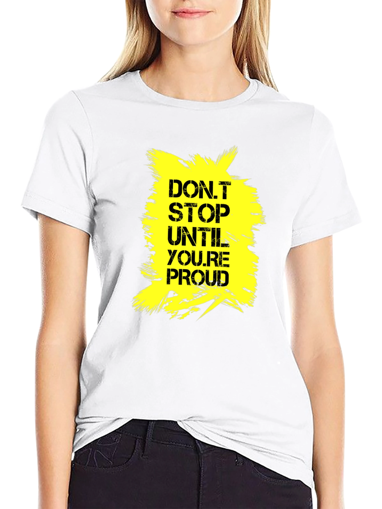 Black Motivational 'Don't Stop Until Proud' Graphic Tee view 9