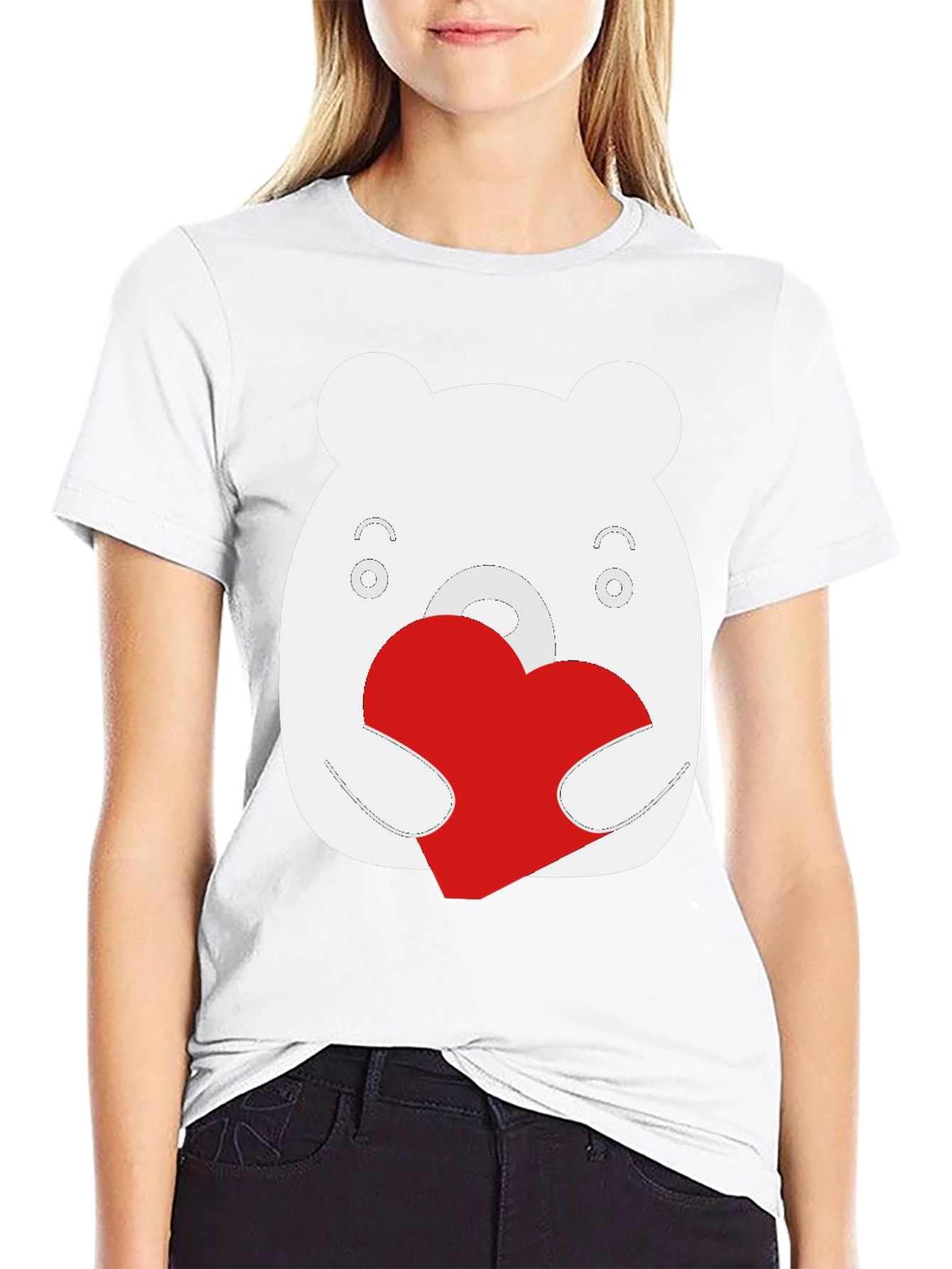 Black Cute Bear Heart Graphic Black T-Shirt view 9