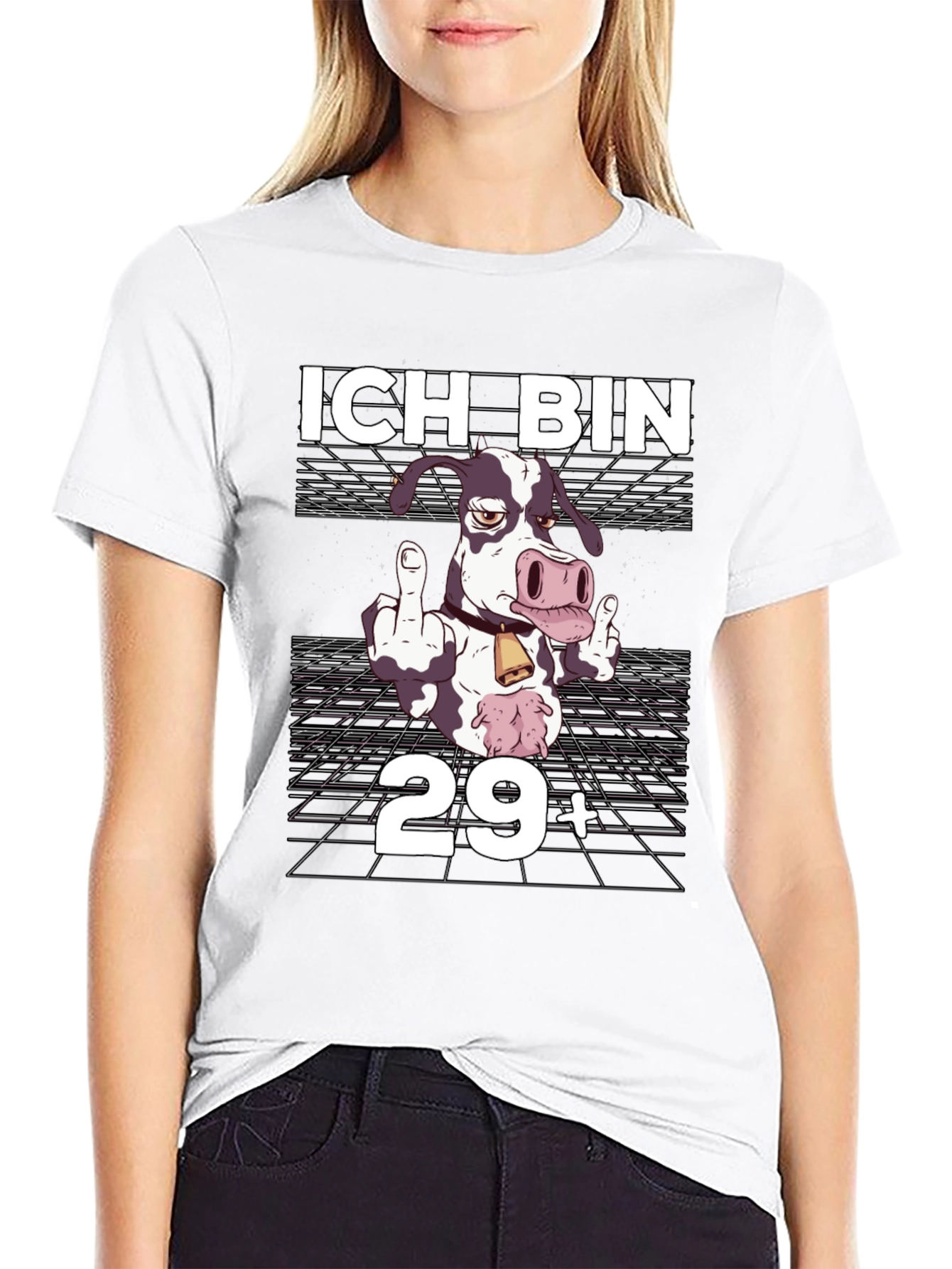 Black Funny Cow 29+ Birthday T-Shirt view 9