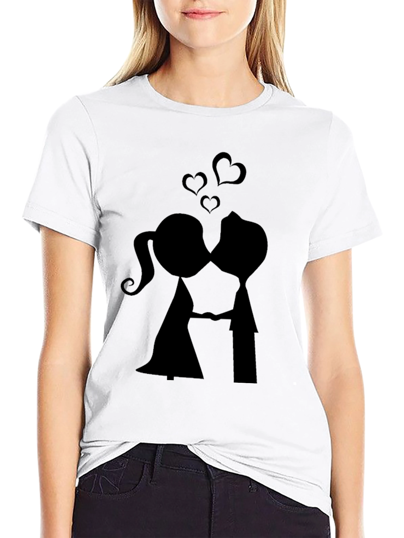 Black Kissing Couple Black Graphic Tee - Romantic Design view 9