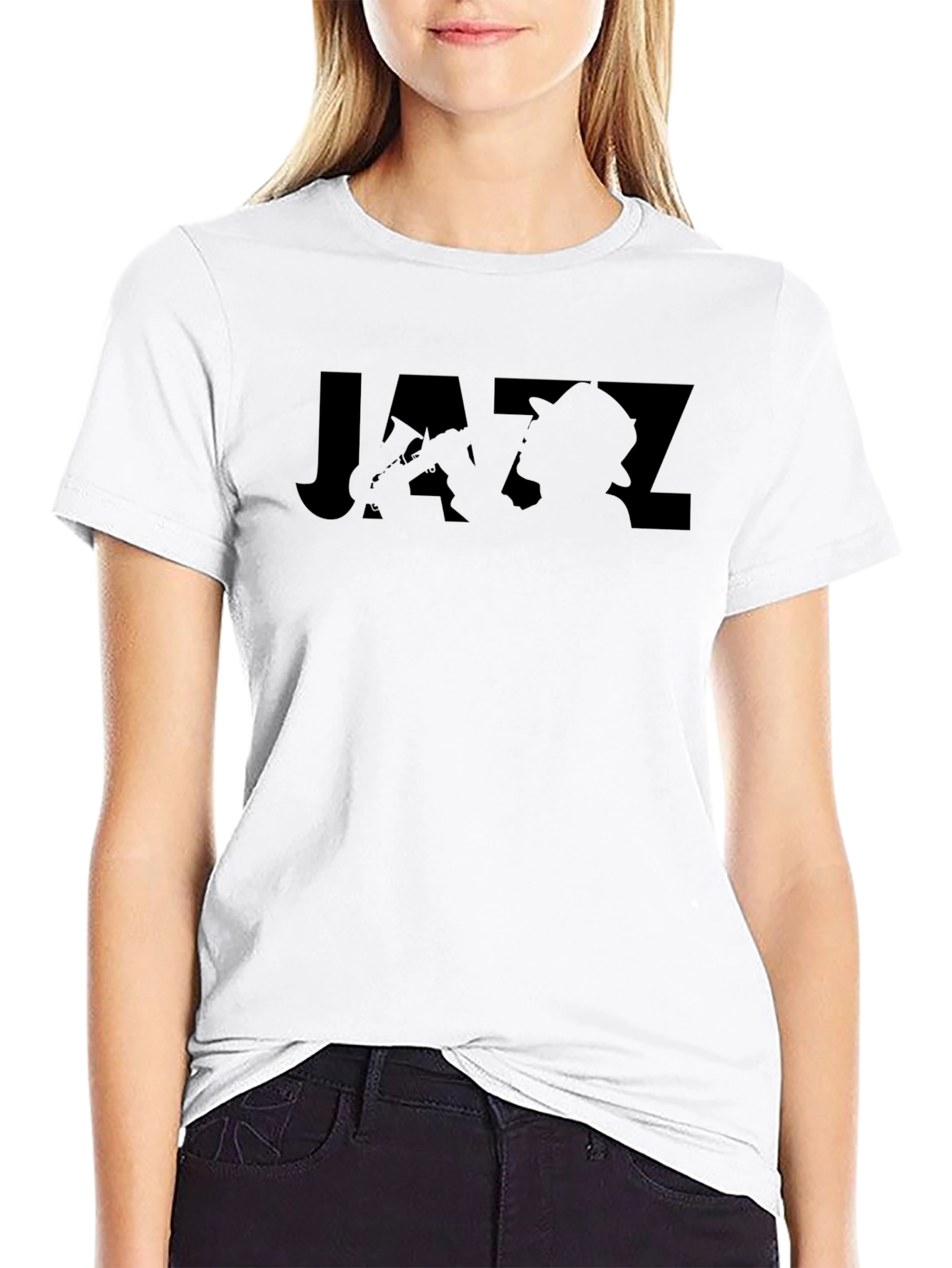 Black Black Jazz Musician Silhouette Graphic Tee view 9