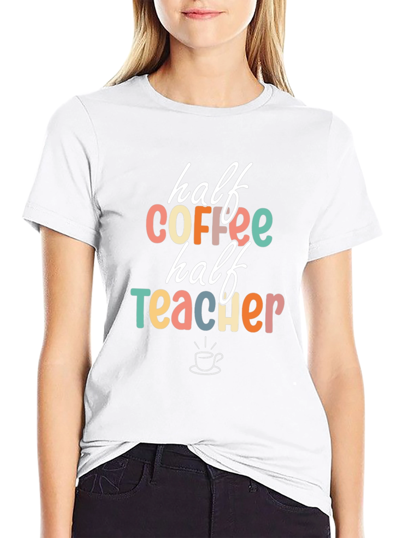 Black Half Coffee Half Teacher Graphic Tee view 9