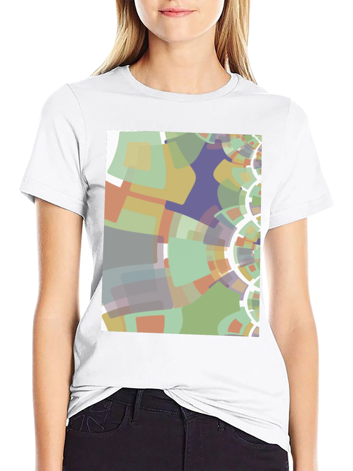 Black Abstract Geometric Graphic Print Black T-Shirt view 9