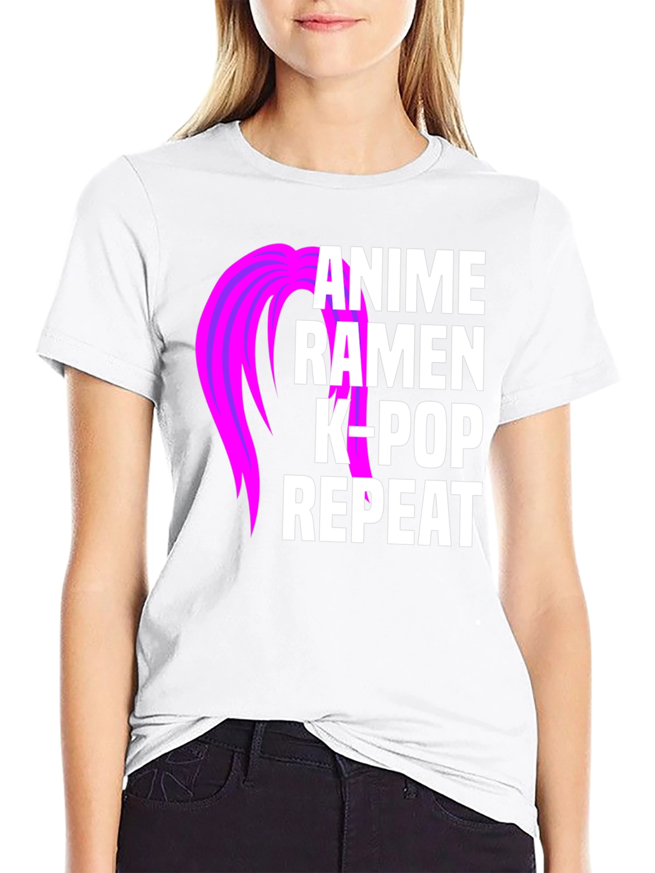 Black Anime Ramen K-Pop Repeat Graphic T-Shirt view 9