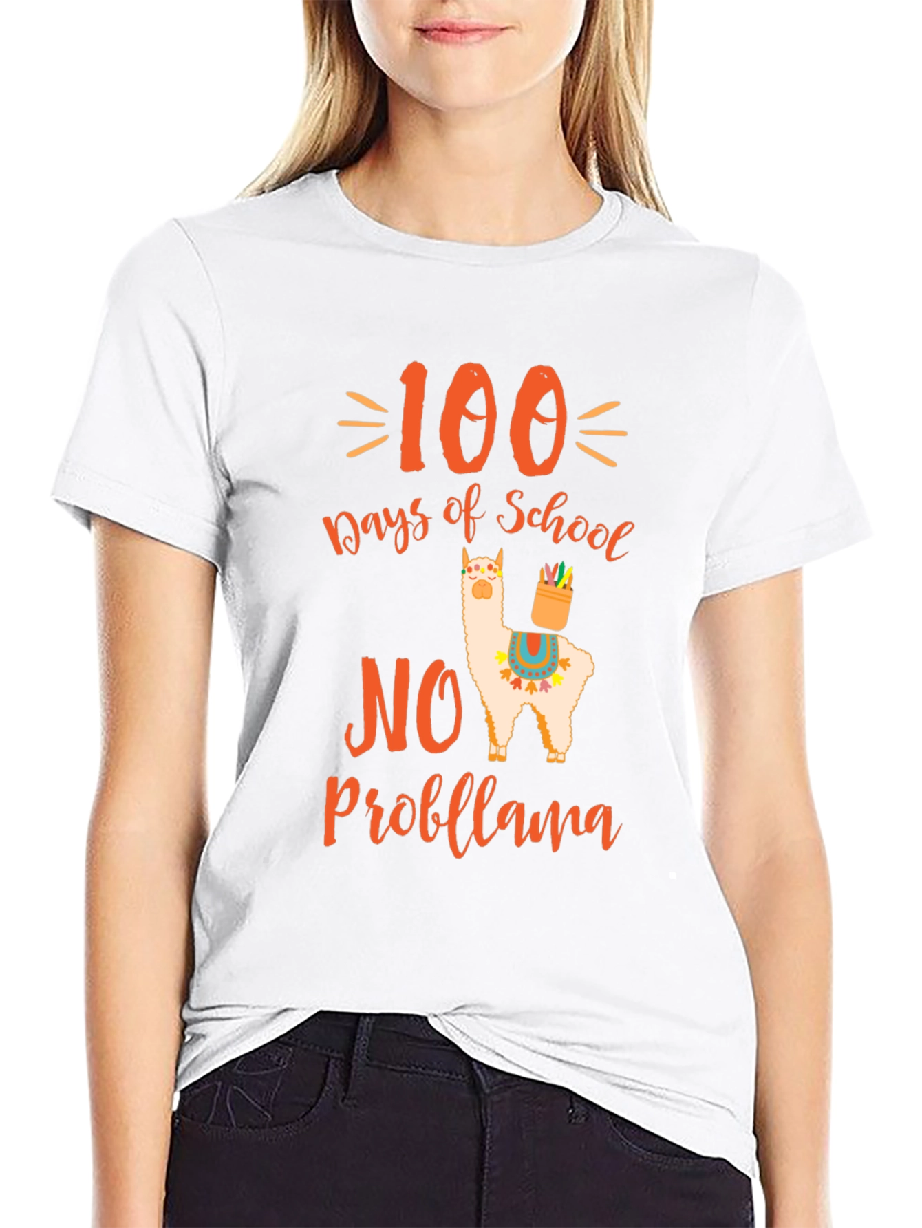 Black 100 Days of School No Probllama T-Shirt view 9