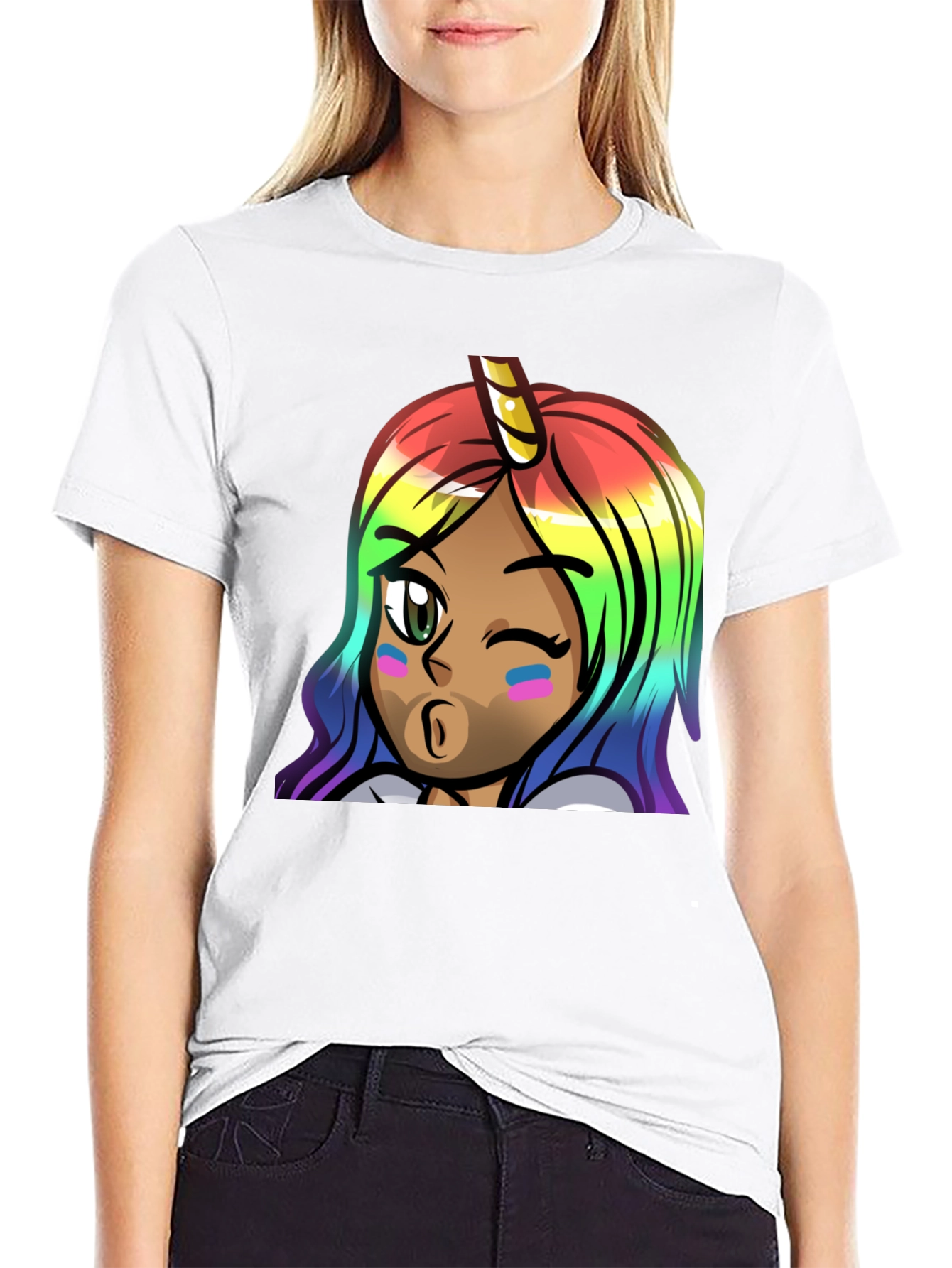 Black Rainbow Unicorn Girl Graphic Tee - Unisex view 9