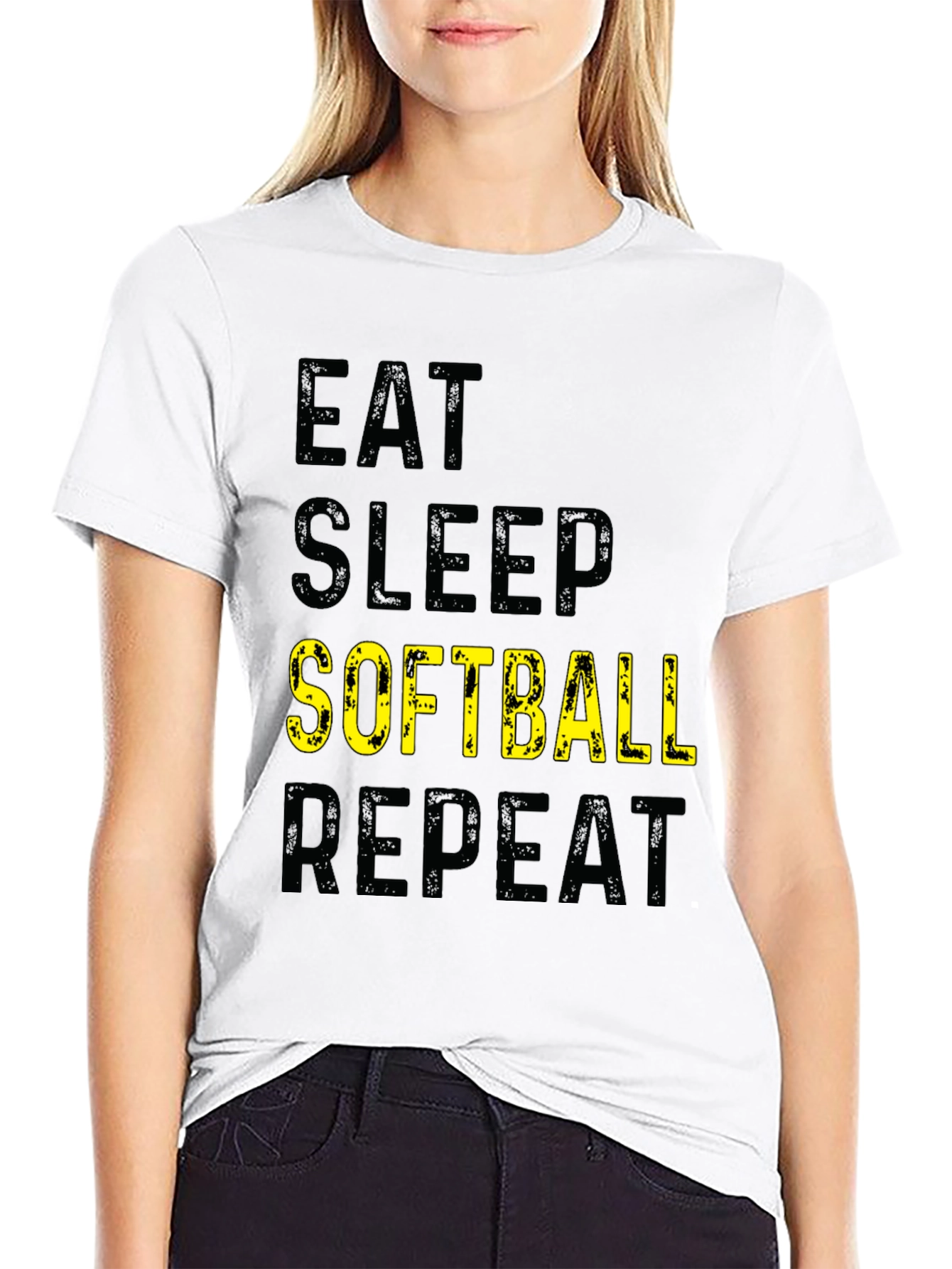 Black Eat Sleep Softball Repeat T-Shirt view 9