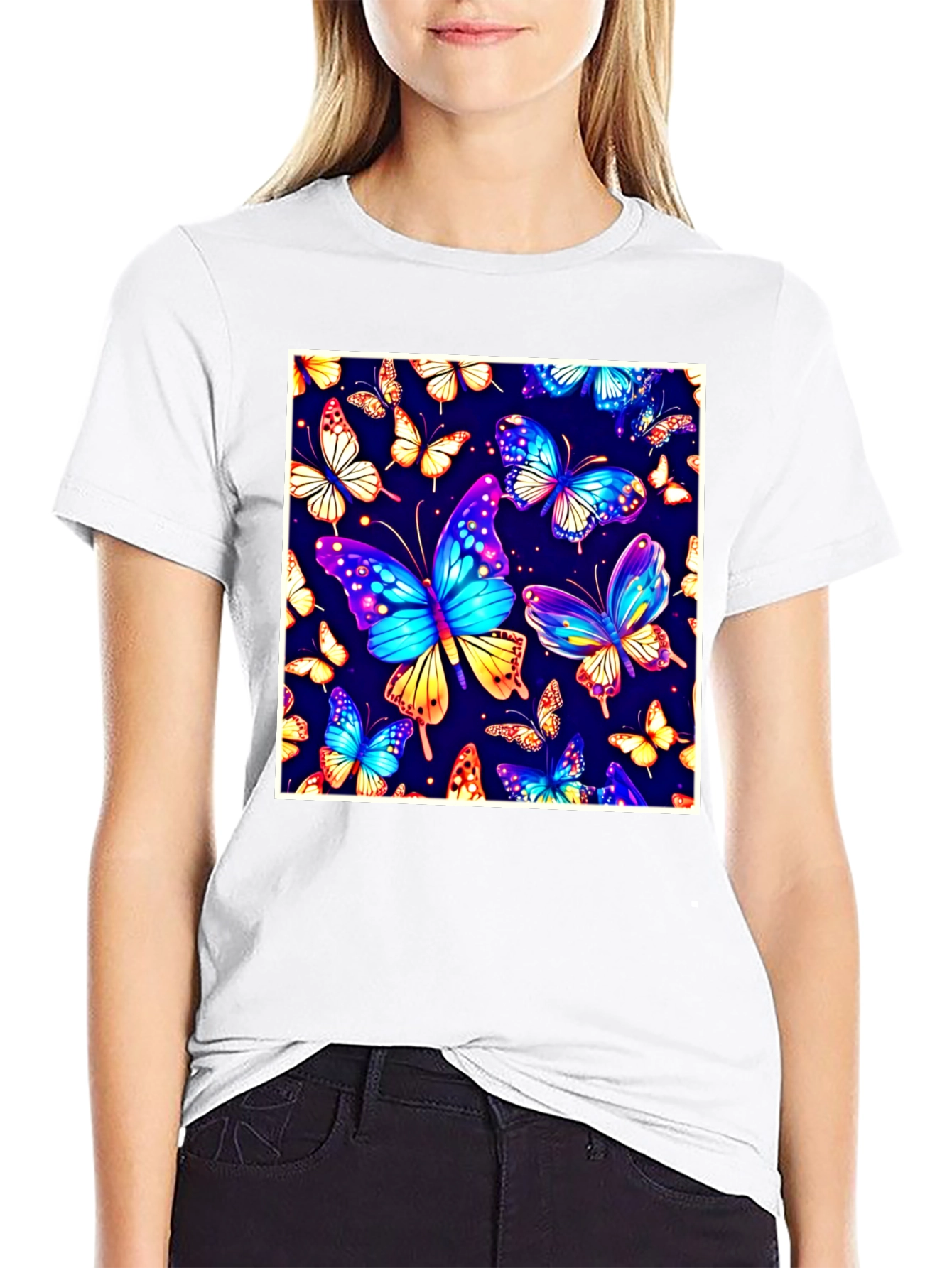 Black Butterfly Print T-Shirt - Vibrant Graphic Tee view 9