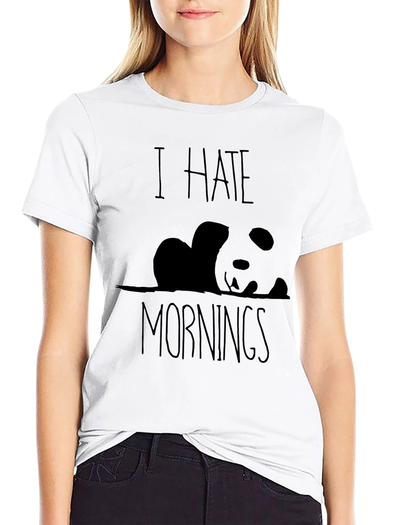 Black I Hate Mornings Panda Graphic Tee - Black view 9