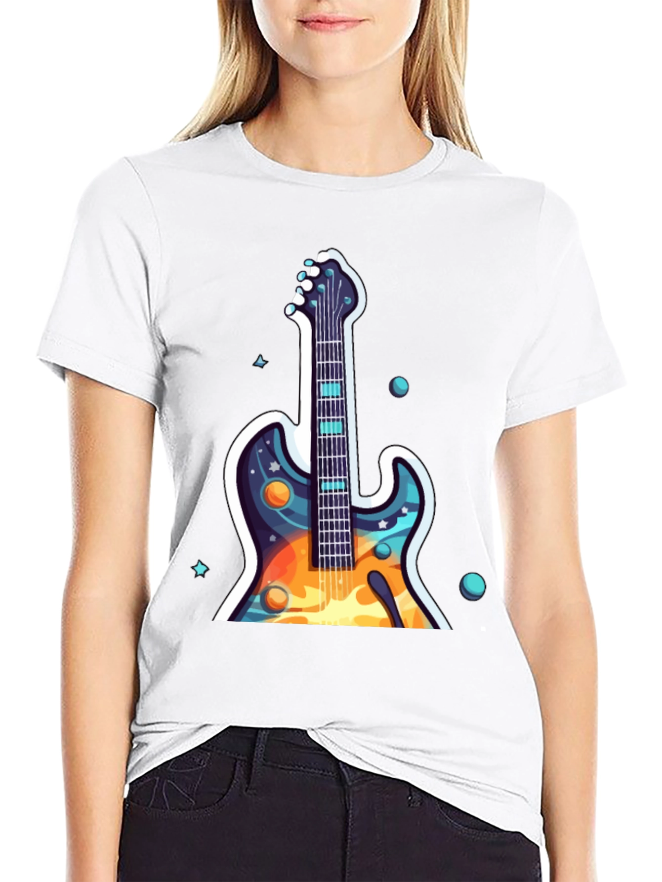 Black Cosmic Guitar Graphic Tee - Black Cotton Comfort view 9