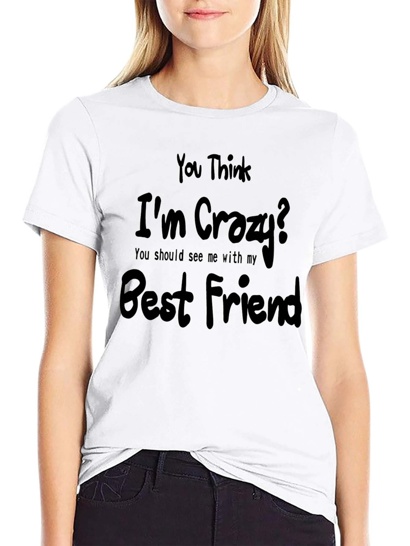 Black Crazy Best Friend Graphic Tee - Black Cotton T-Shirt view 9