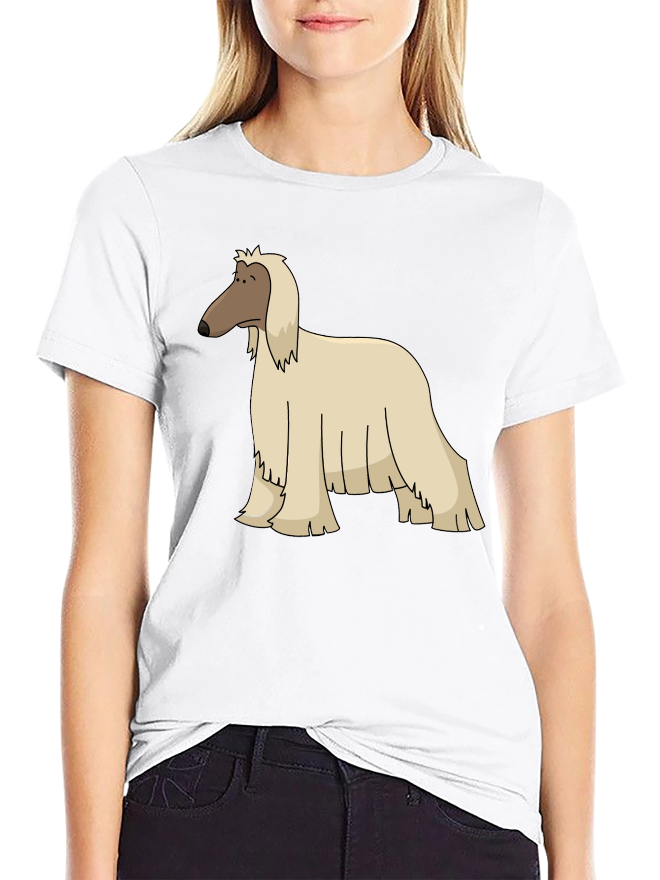 Black Afghan Hound Cartoon Black T-Shirt view 9