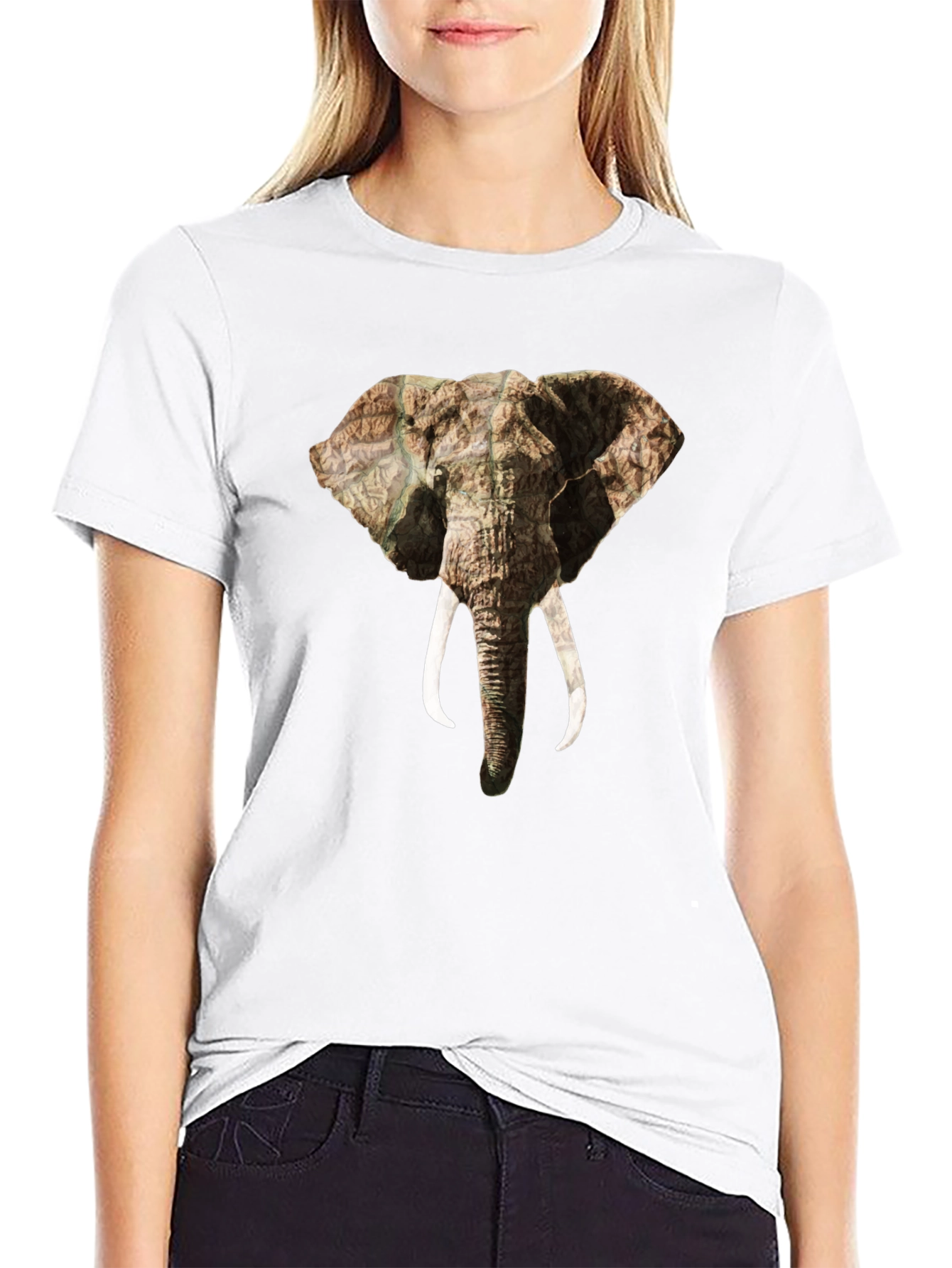 Black Elephant Head Print Black T-Shirt view 9
