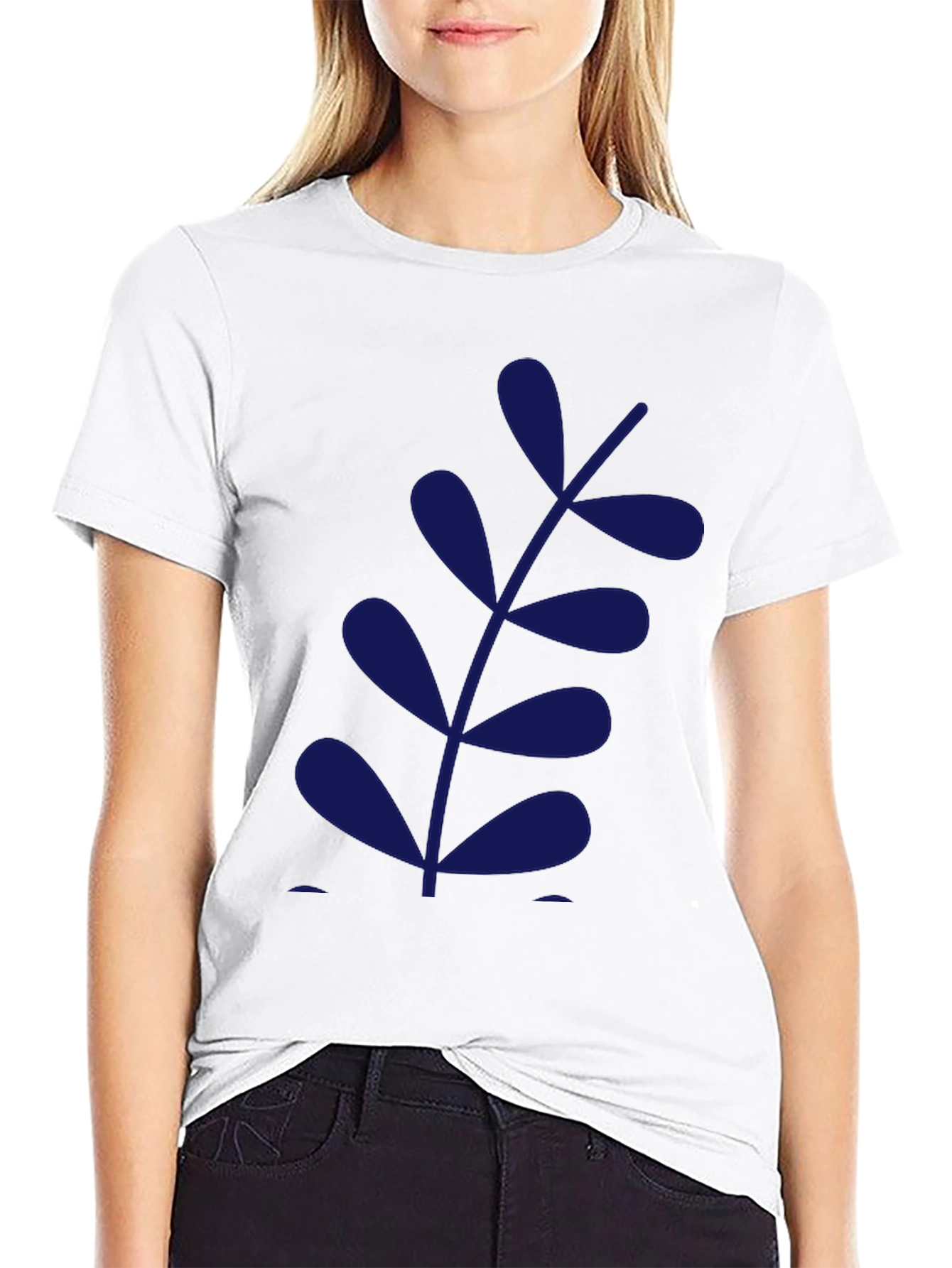 Black Black Tee with Modern Leaf Design view 9