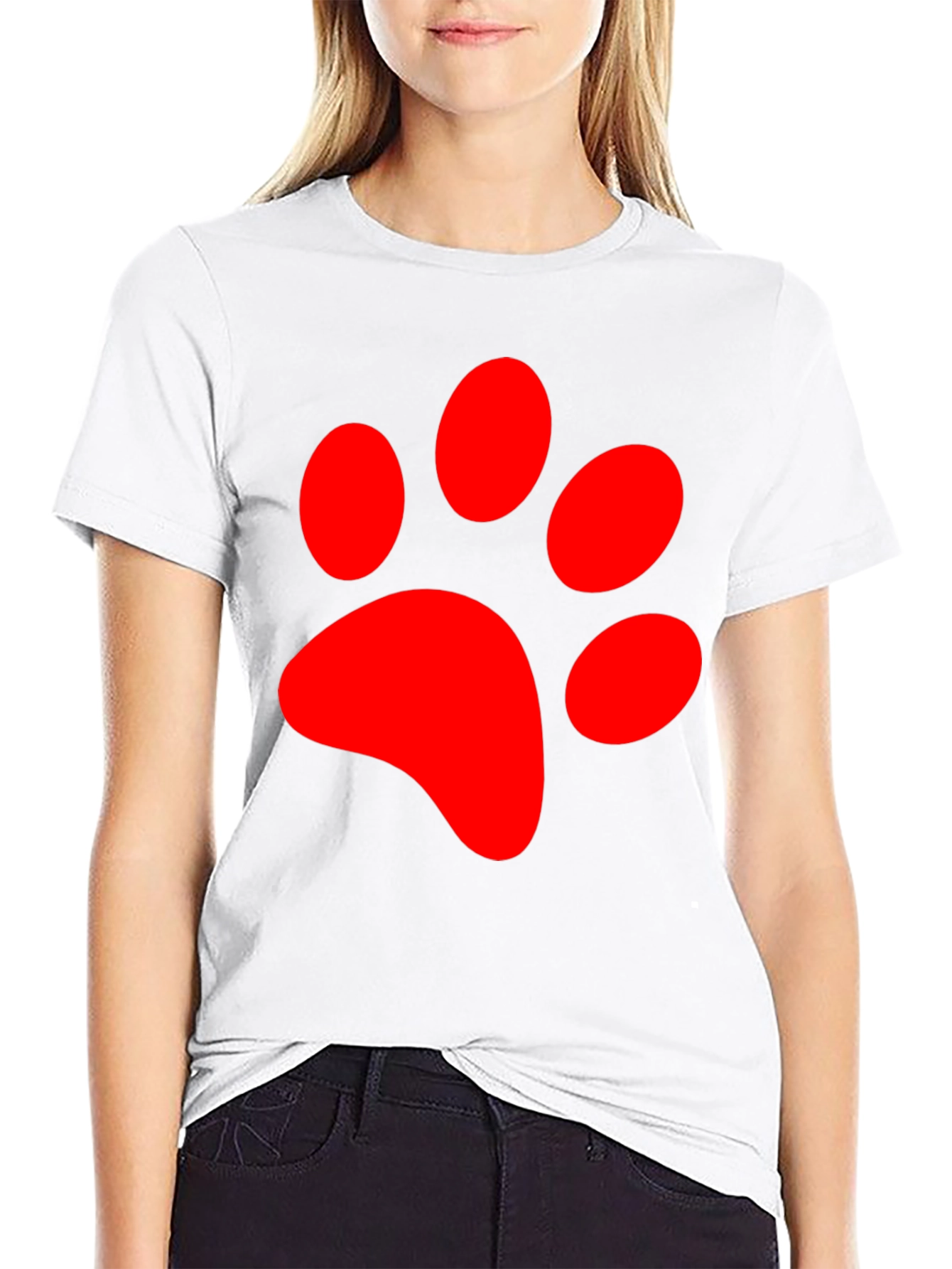 Black Red Paw Print Graphic Tee - Black Casual T-Shirt view 9