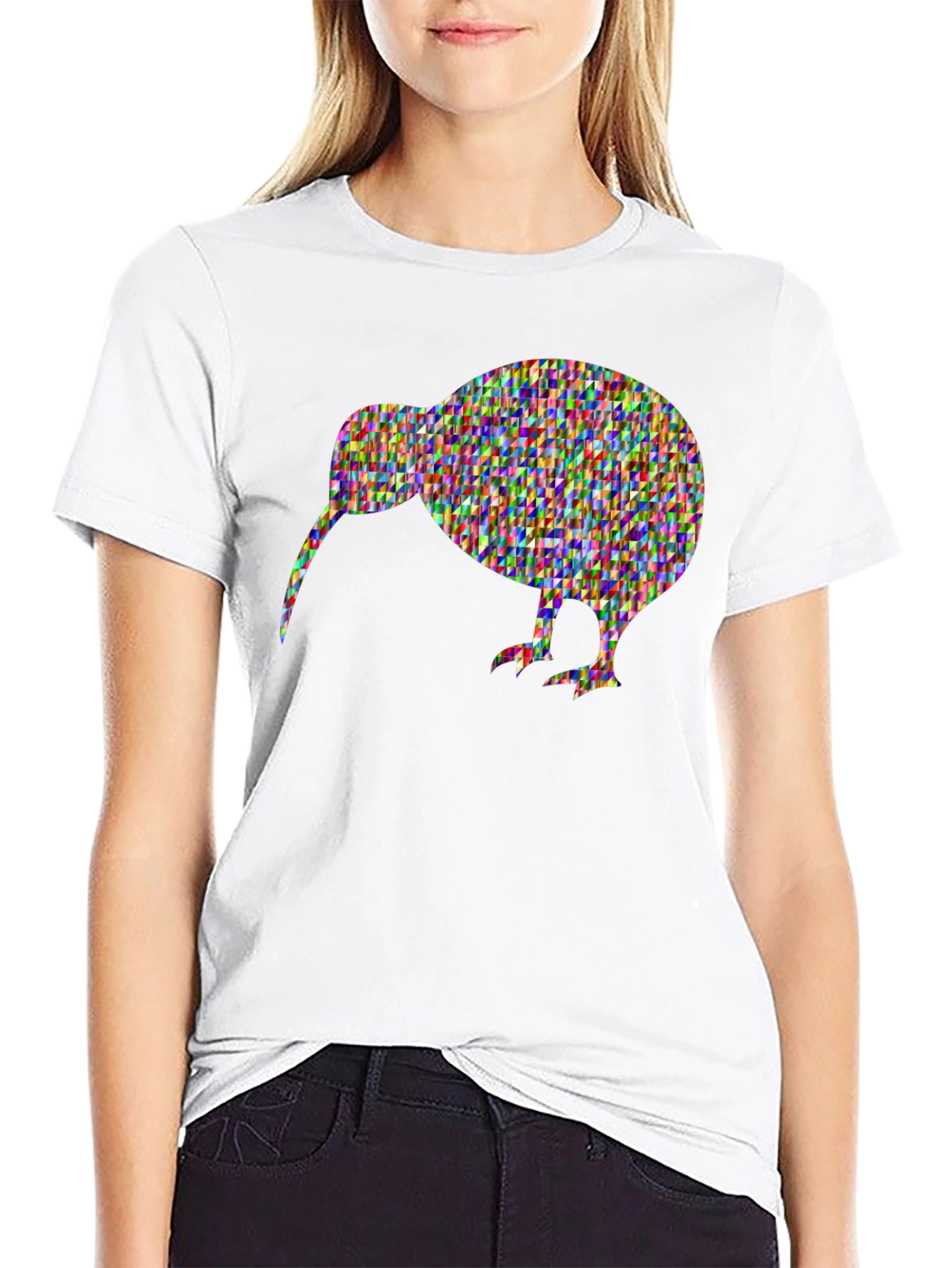 Black Kiwi Bird Mosaic Graphic Tee - Unique Black T-Shirt view 9