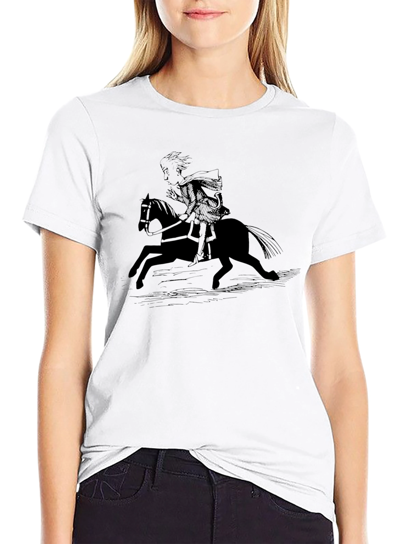Black Black T-Shirt with Horse Rider Graphic Tee view 9