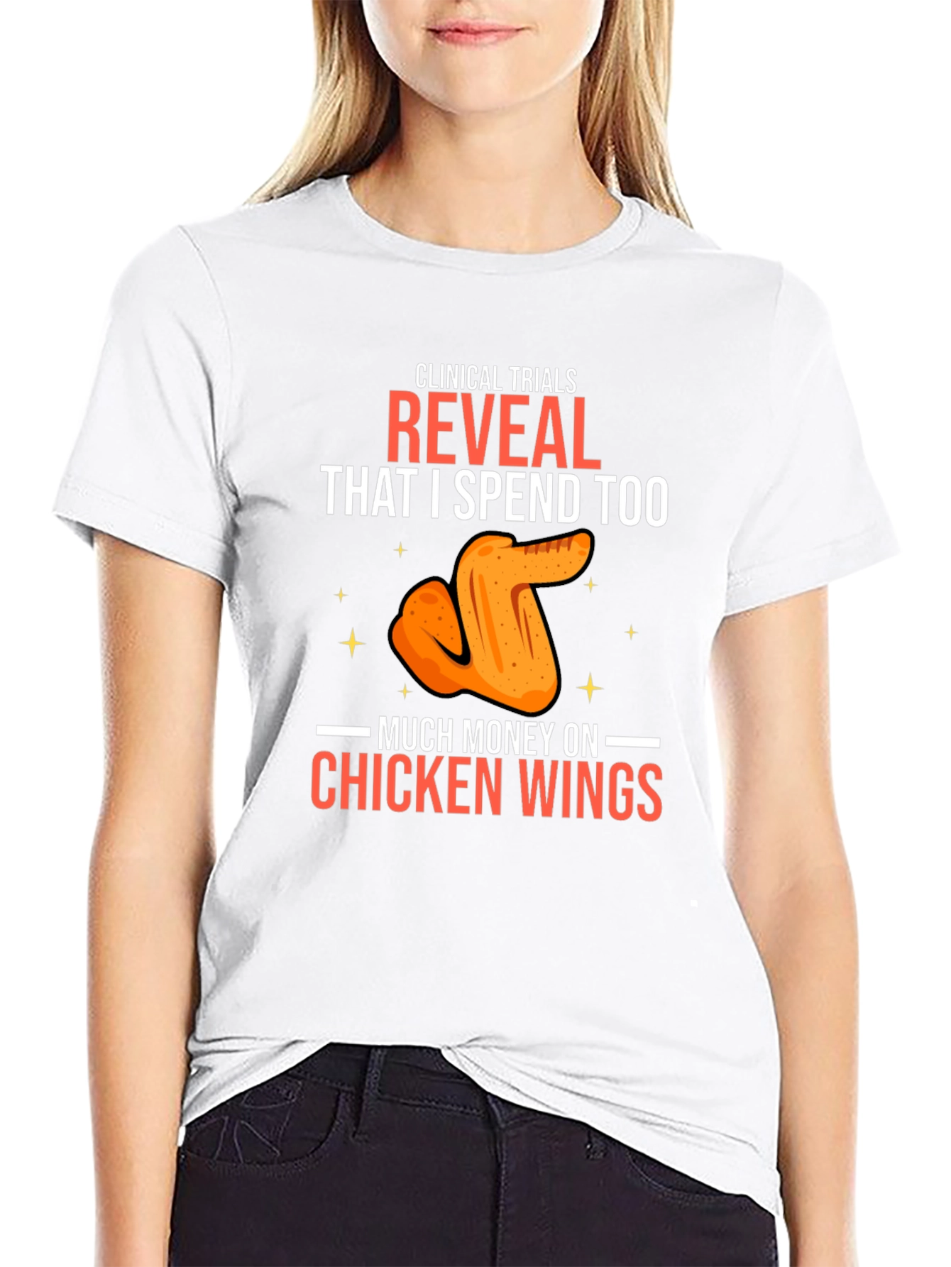Black Chicken Wing Spending T-Shirt - Clinical Trial Humor view 9